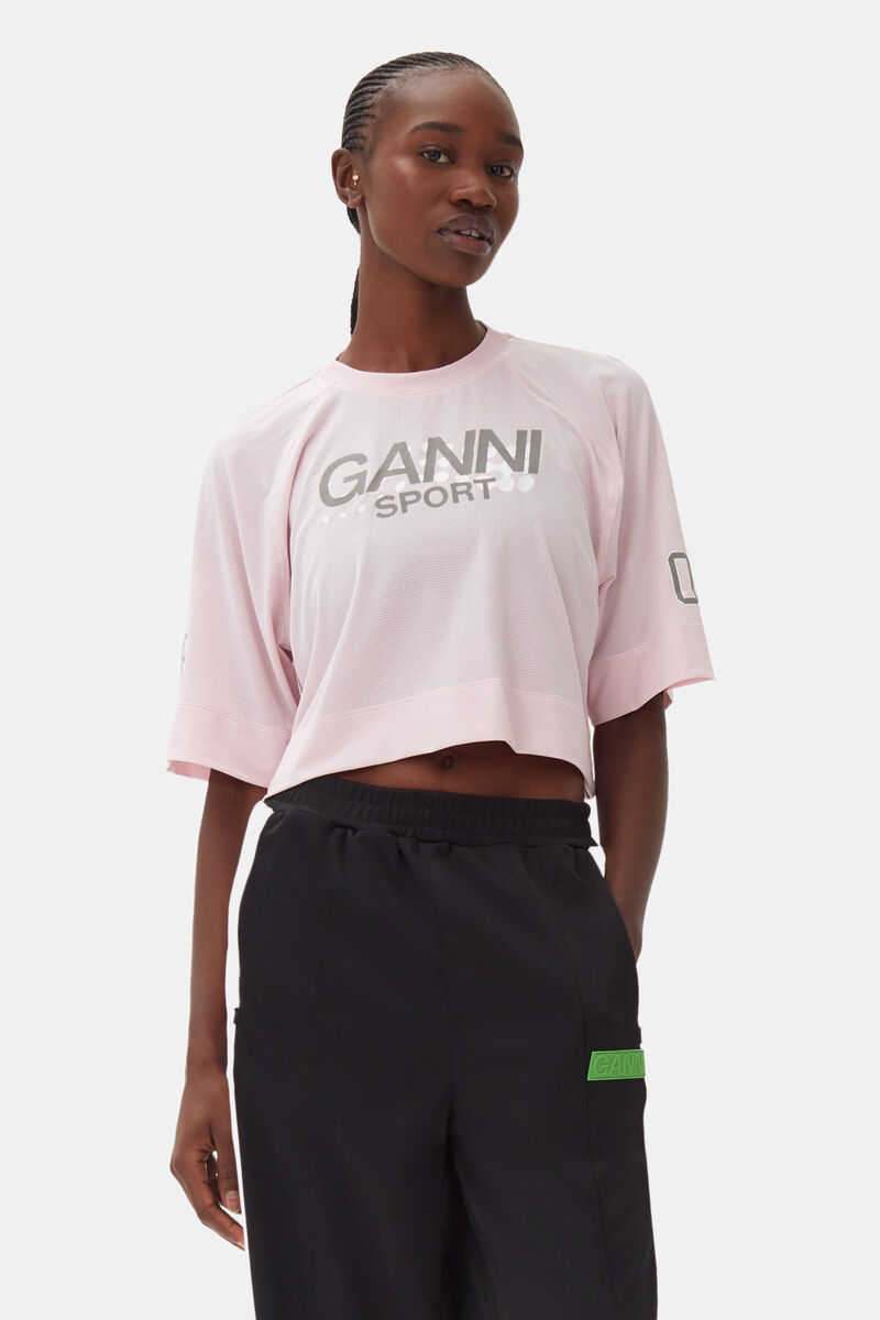 Active Mesh Cropped T-shirt, Recycled Polyester, in colour Lilac Snow - 1 - GANNI