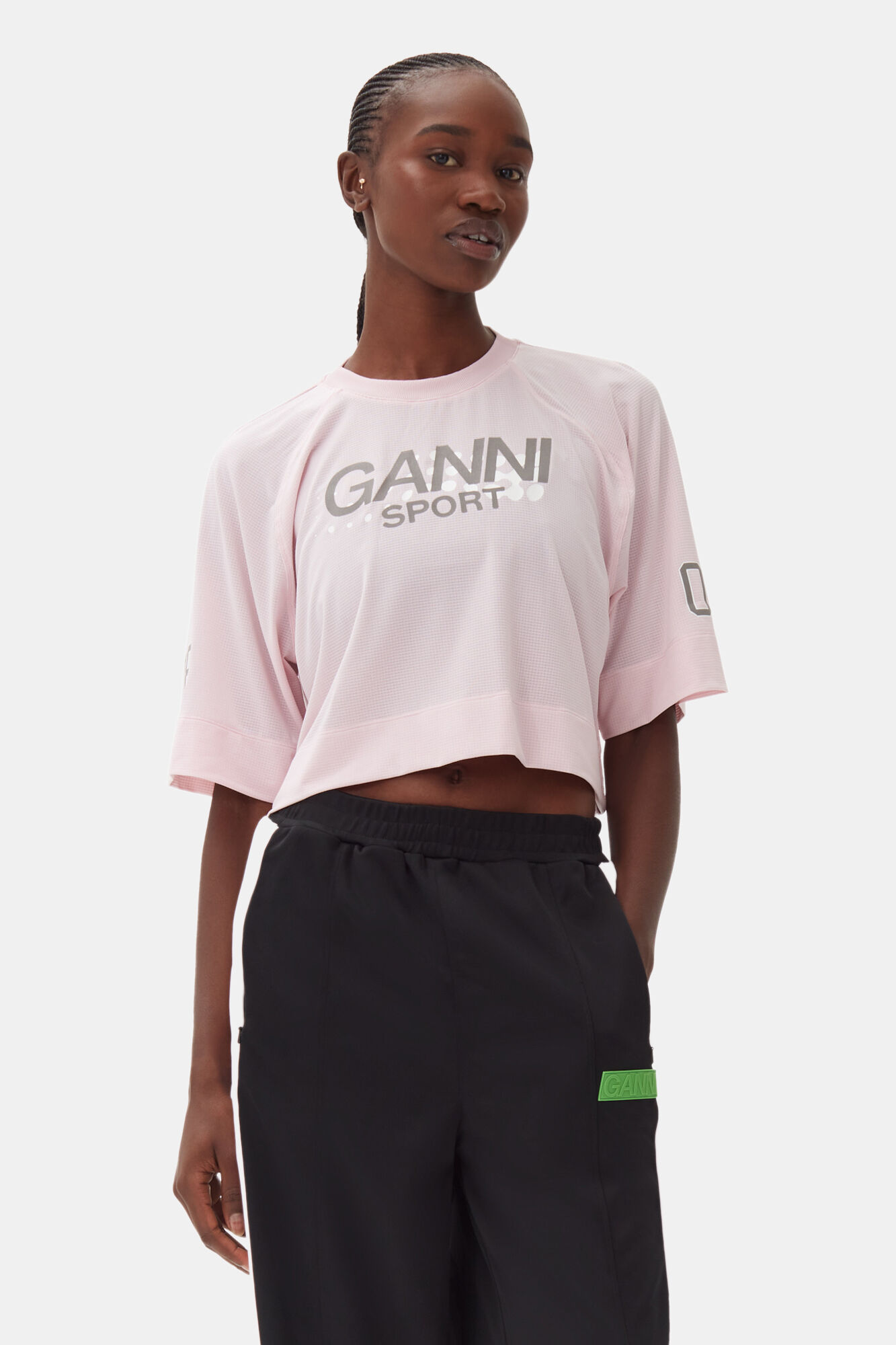 Active Mesh Cropped T-shirt, Recycled Polyester, in colour Lilac Snow - 1 - GANNI