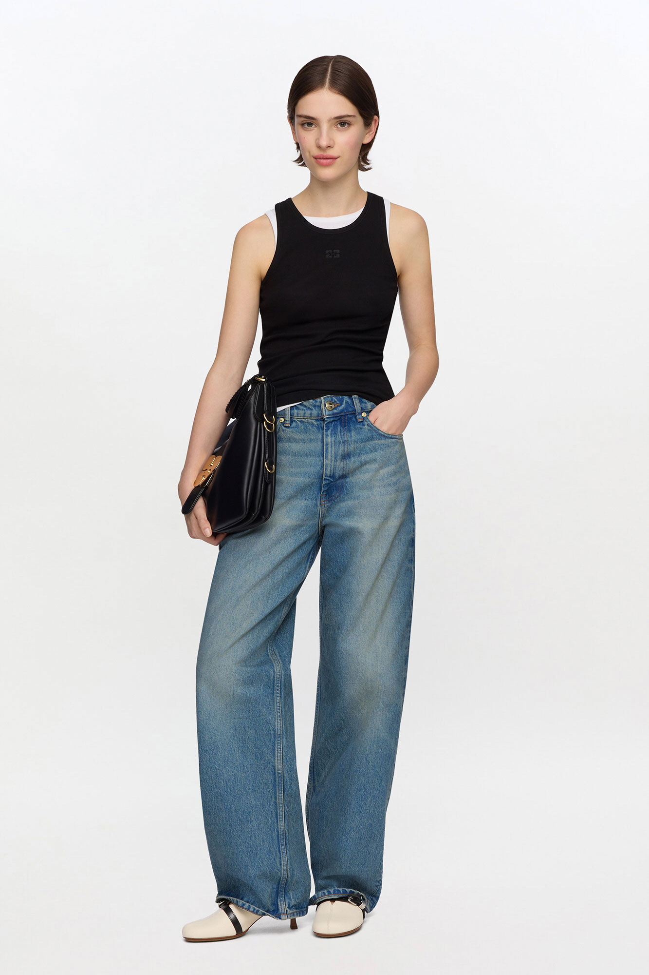 Black Soft Cotton Rib Tank Top | GANNI US