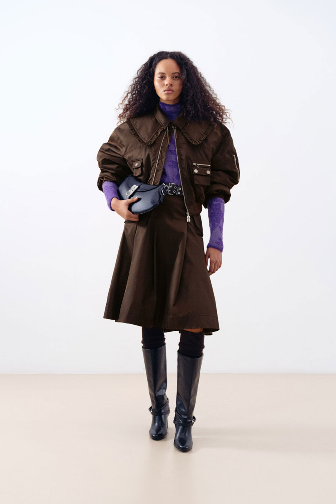 Duchesse Nylon Bomber Jacket, Recycled Polyamide, in colour Demitasse - 1 - GANNI