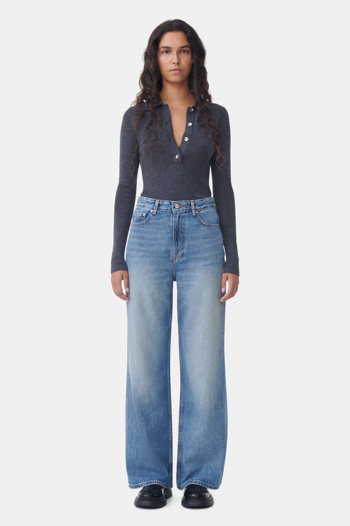 Jean Magny Mid Blue Vintage, Cotton, in colour Mid Blue Vintage - 1 - GANNI