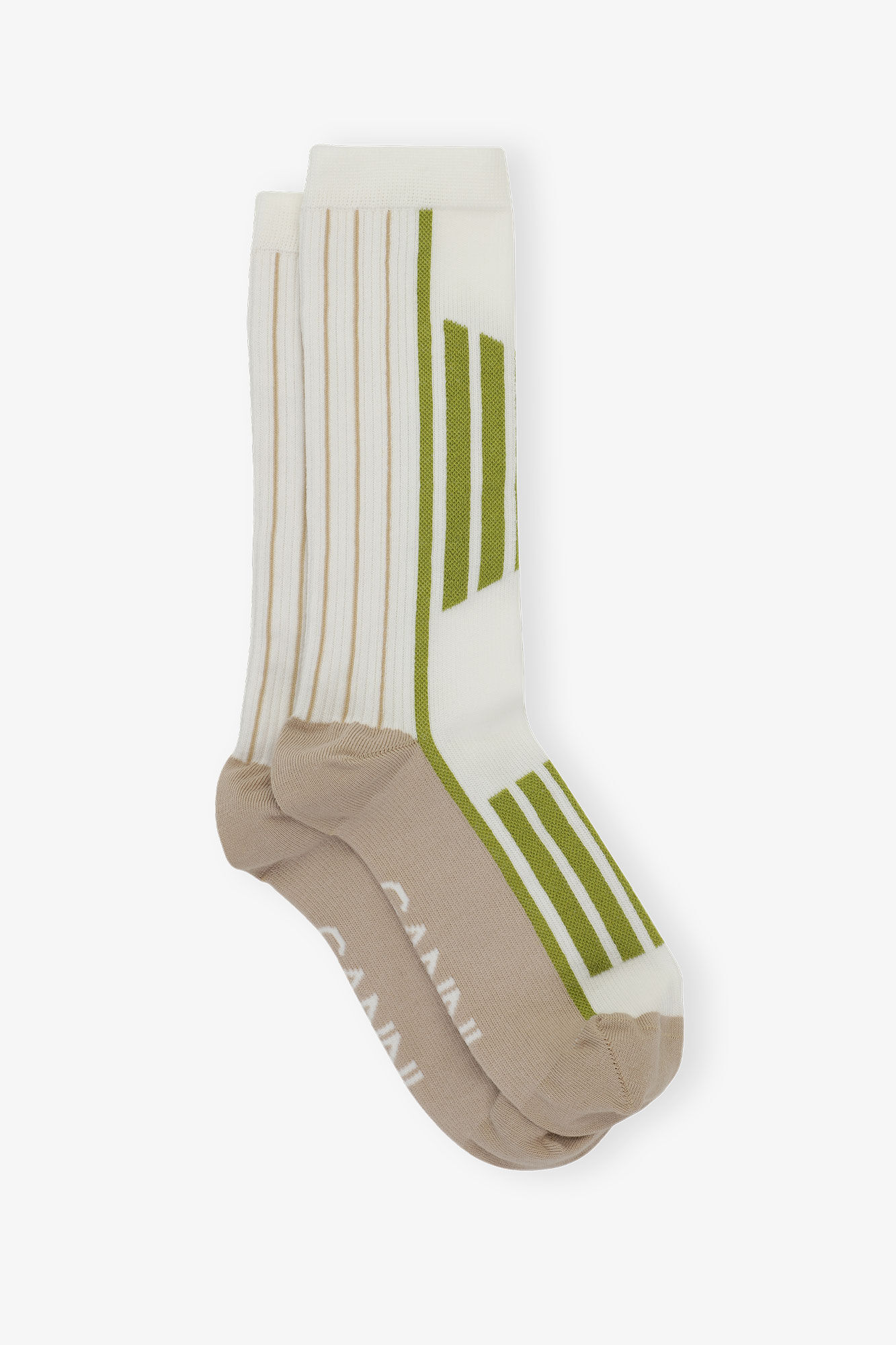 White/Green Sporty Socks, Cotton, in colour Egret - 1 - GANNI