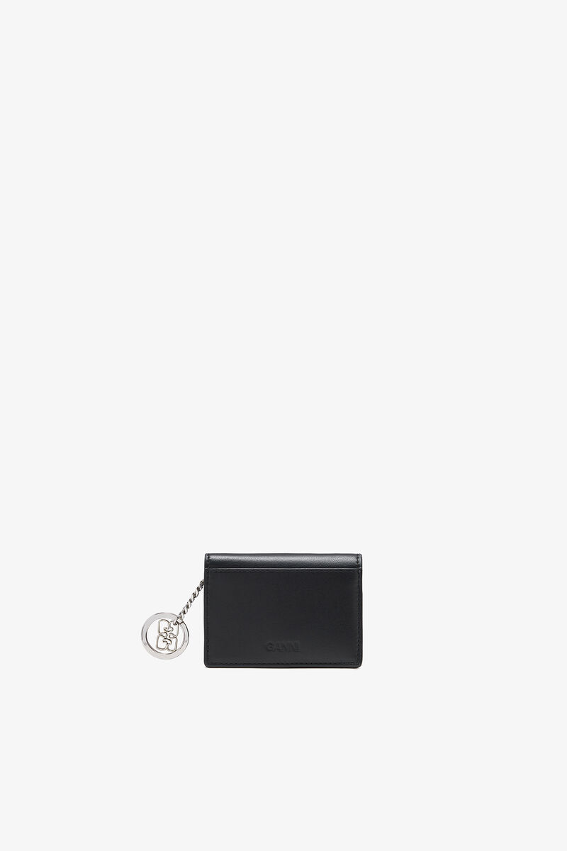 Card Holder in Blue With Flap and Dog, Recycled Leather, in colour Black - 2 - GANNI