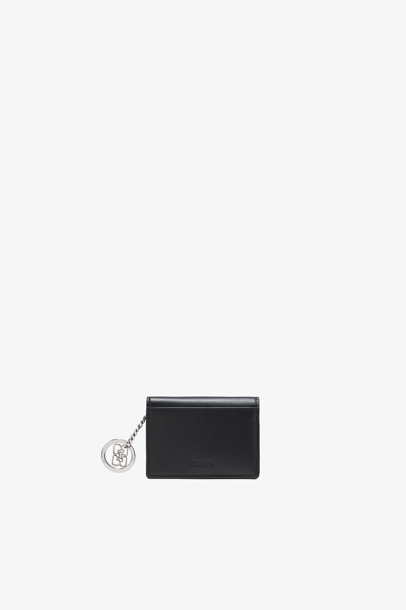 Card Holder in Blue With Flap and Dog, Recycled Leather, in colour Black - 2 - GANNI