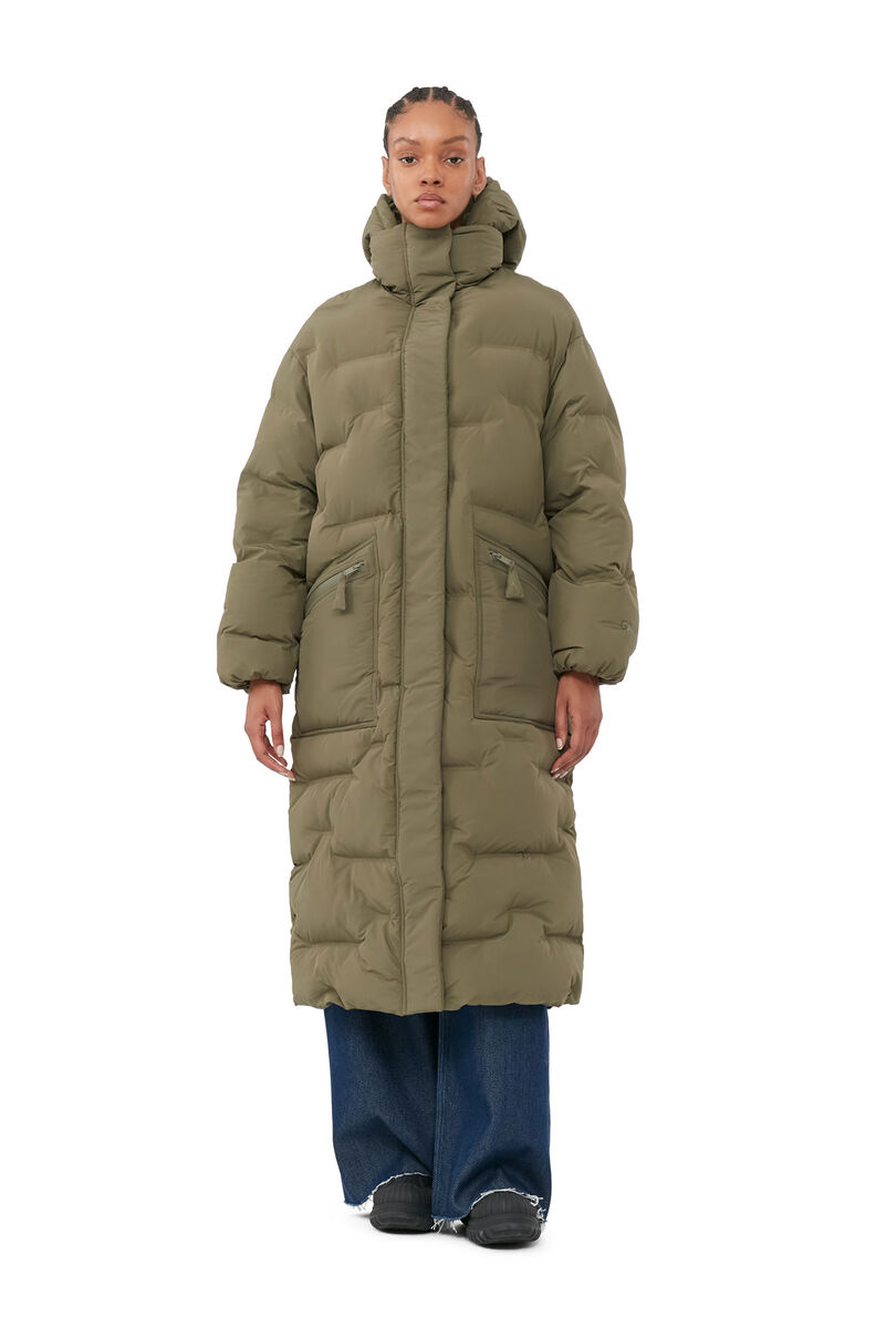 Oversized Soft Puffer Coat, Recycled Polyester, in colour Kalamata - 1 - GANNI