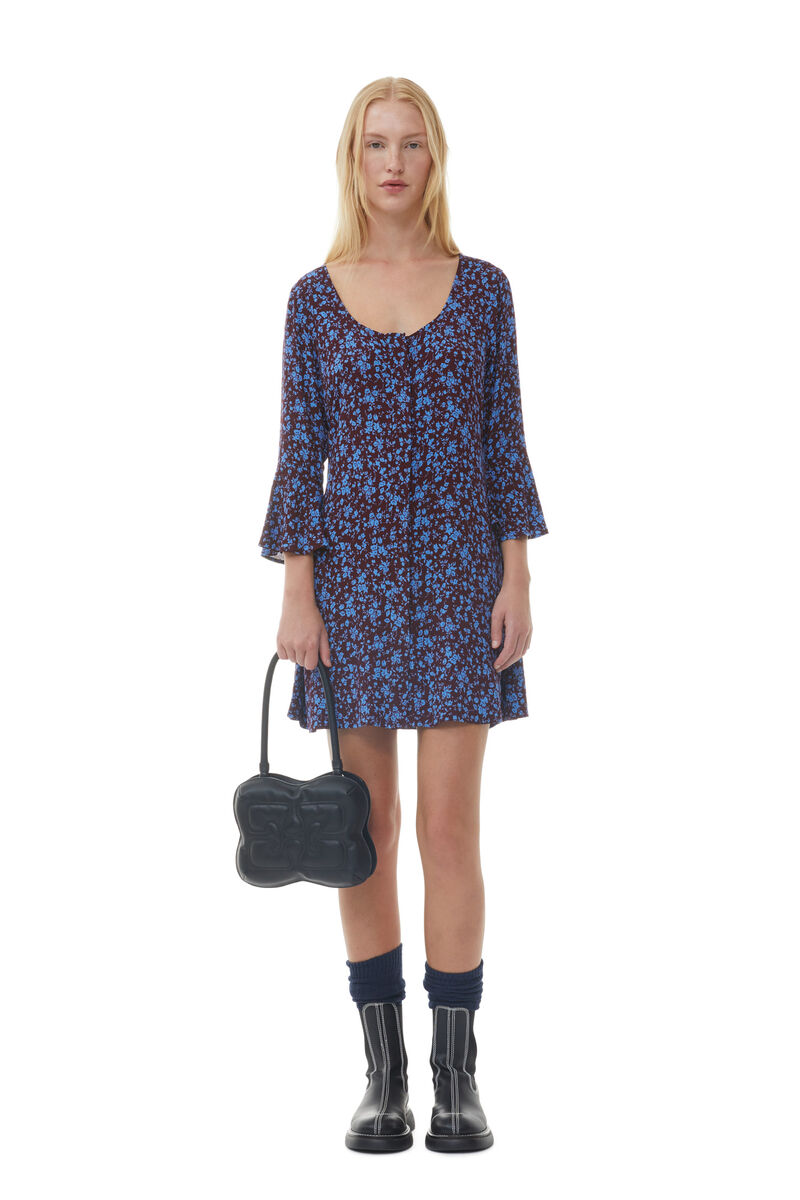 Printed Crepe U-neck Mini Dress, LENZING™ ECOVERO™, in colour Port Royale - 1 - GANNI