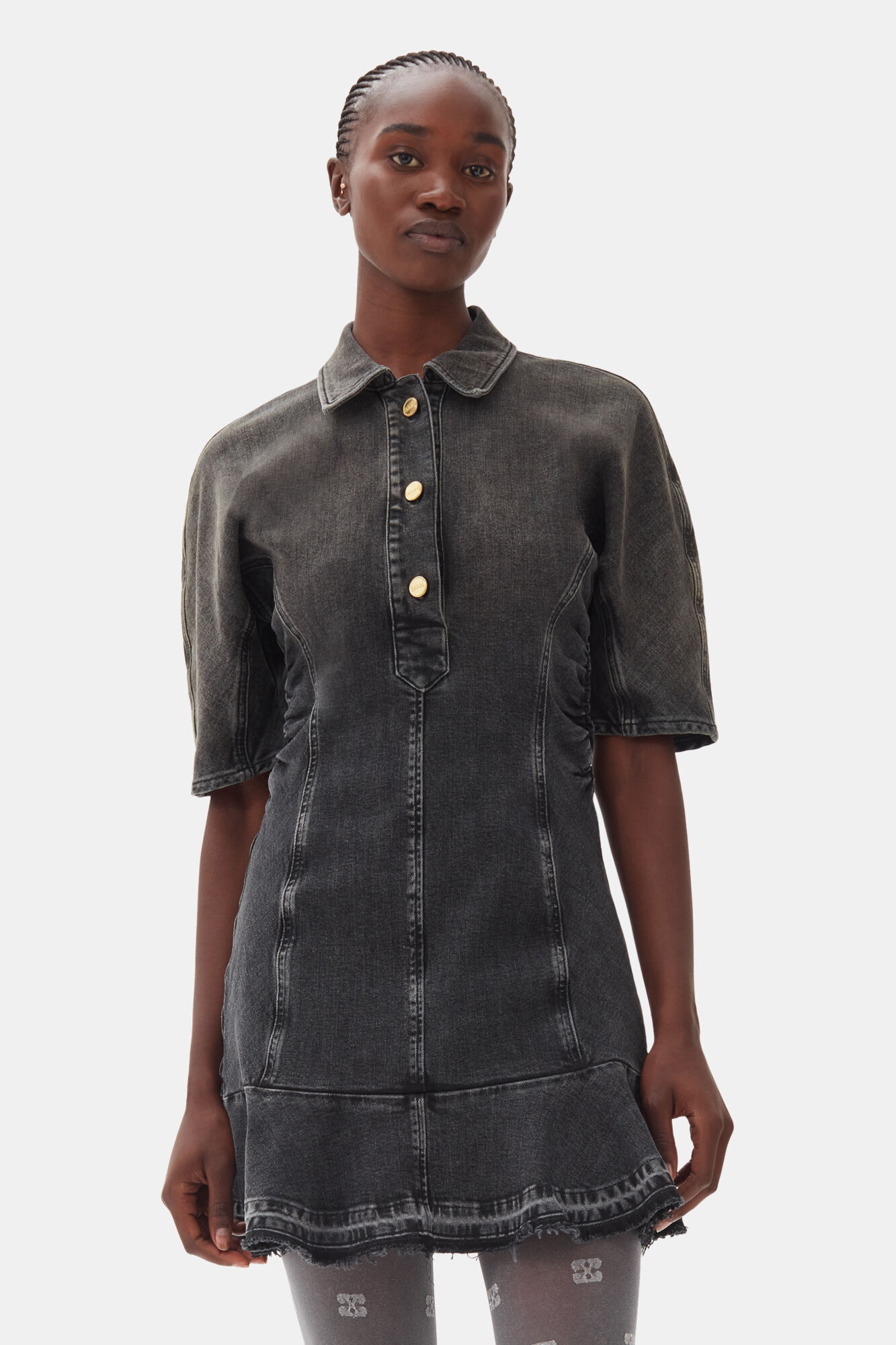 Washed Black Denim Mini-kjole, Cotton, in colour Washed Black/Black - 1 - GANNI