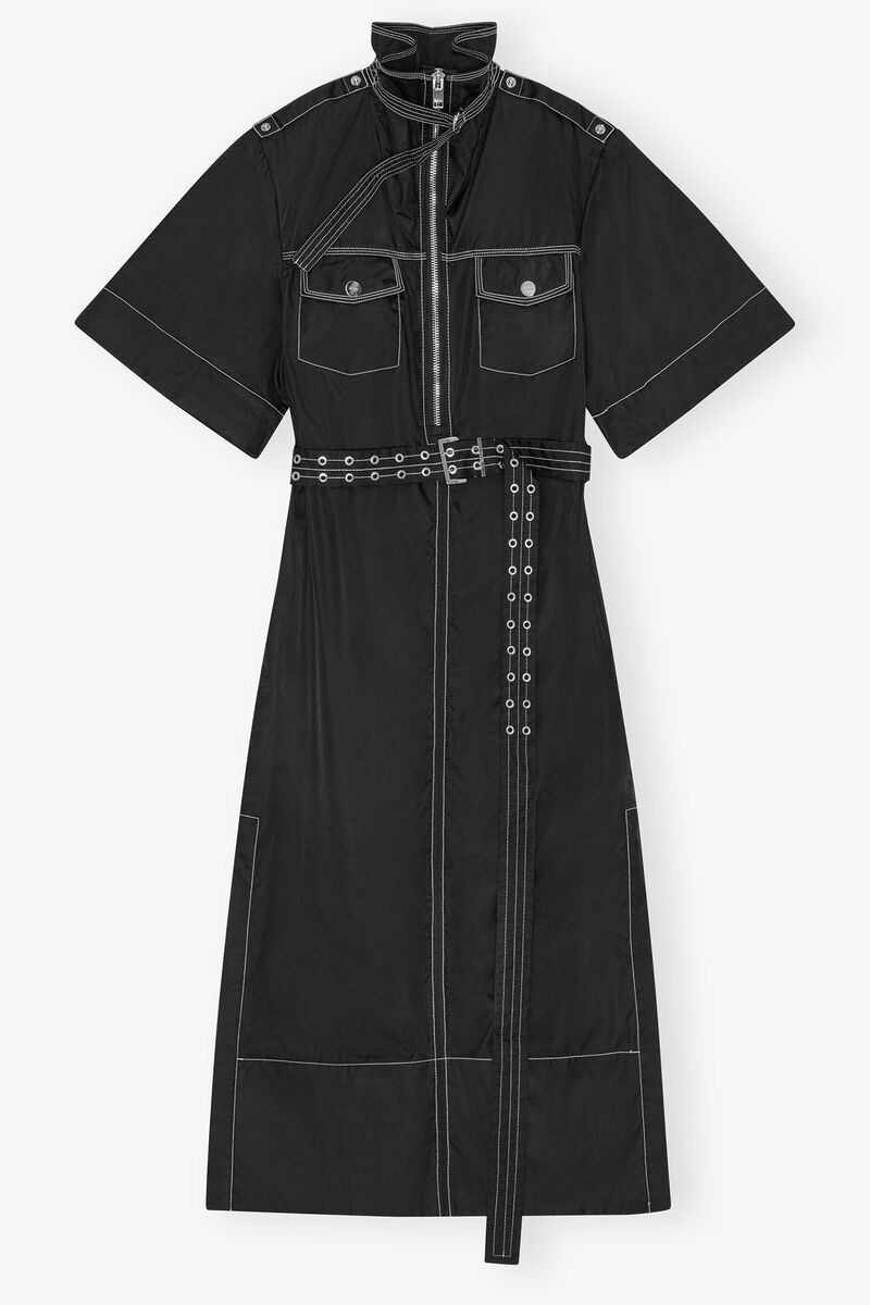 Black Stretch Cotton Dress, Polyurethane, in colour Black - 3 - GANNI