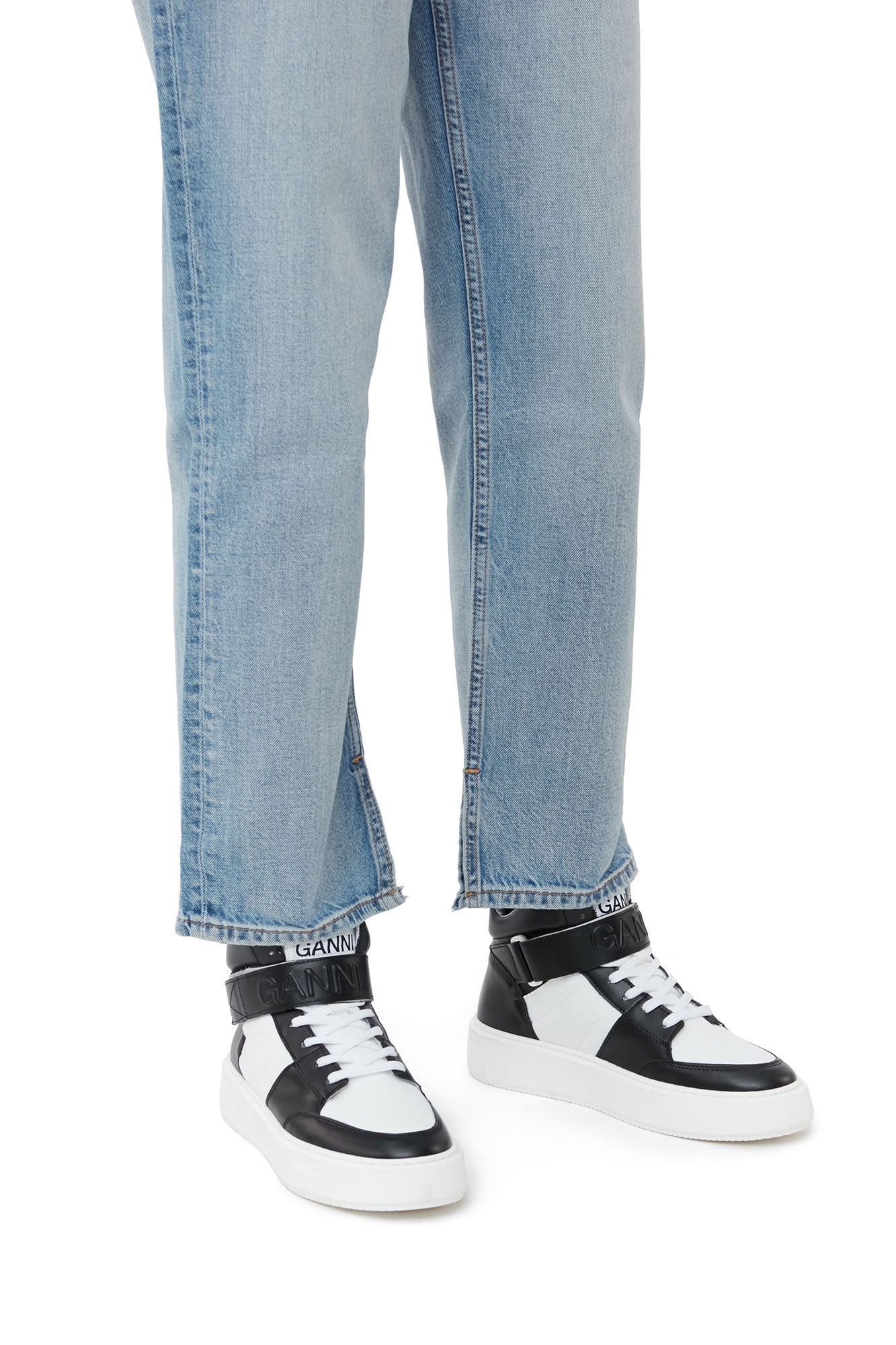 Black/White Sporty Mix High Top Sneakers, Recycled Polyester, in colour Black/White Vintage - 1 - GANNI