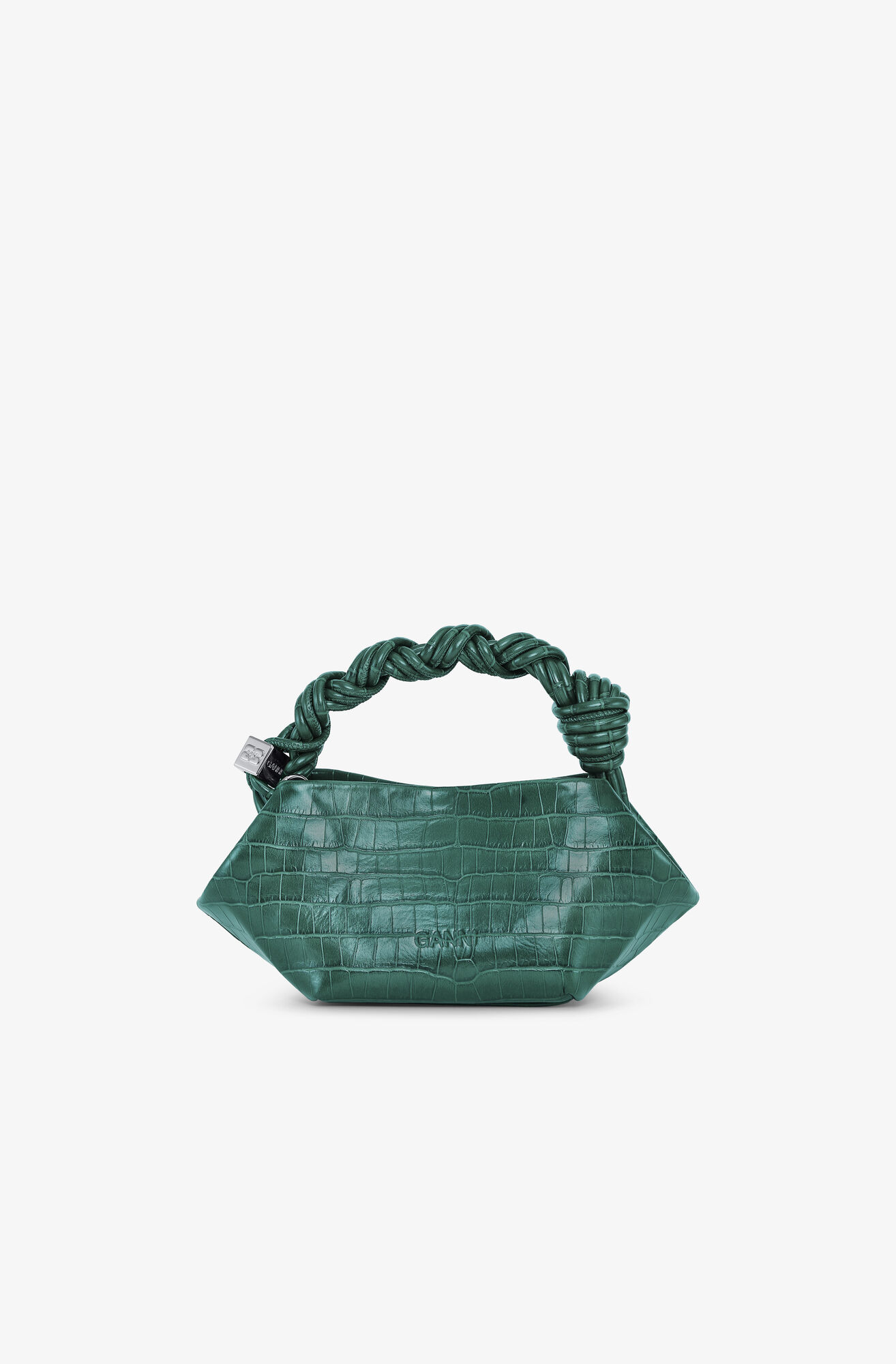 Green Croco Patent Mini GANNI Bou Bag, Lyocell, in colour Pineneedle - 2 - GANNI