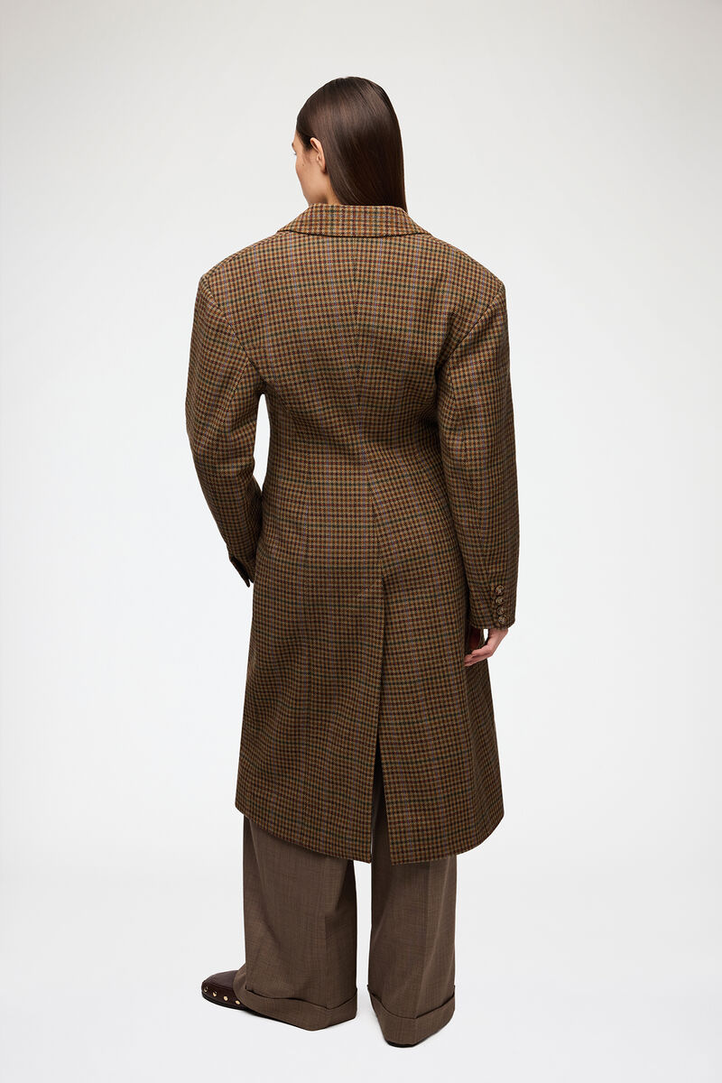 Coat in Check Twill, Recycled Wool, in colour Multicolour - 3 - GANNI