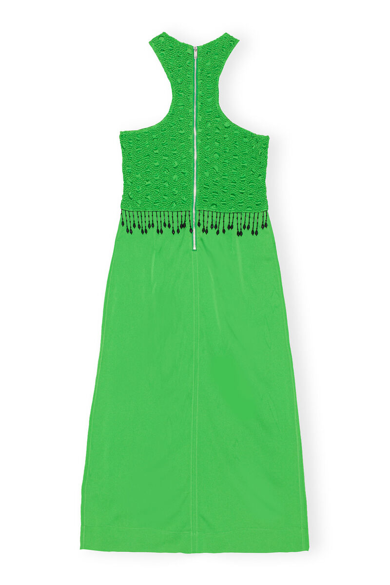 Smocked Satin Maxi Dress, in colour Classic Green - 2 - GANNI