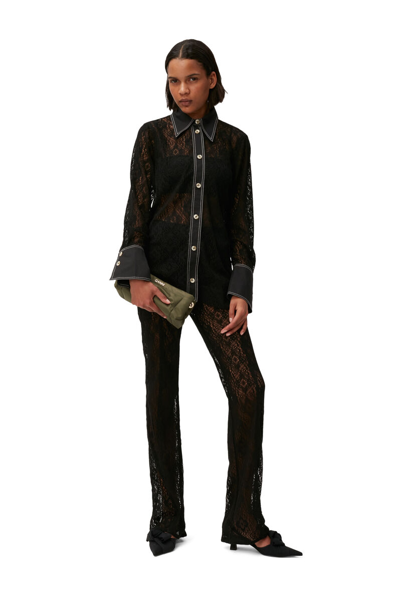 Lace Shirt , Cotton, in colour Black - 1 - GANNI