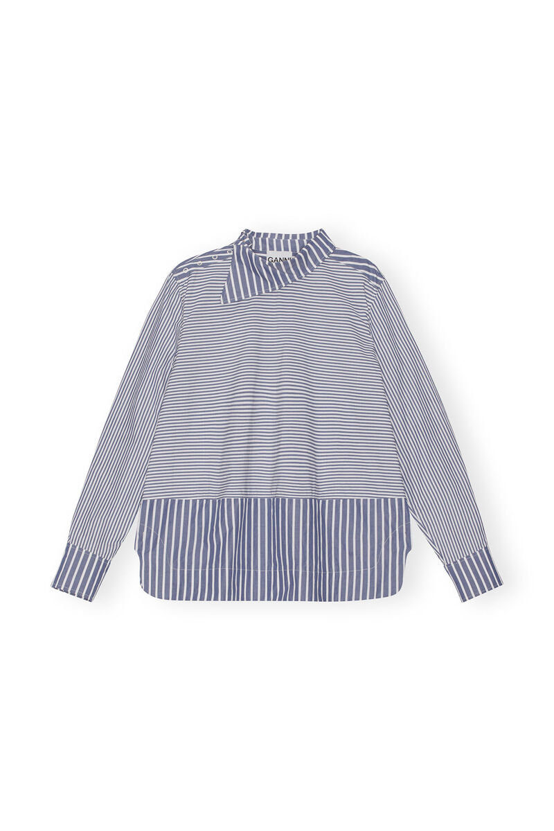 Asymmetrical Stripe Collar Shirt, in colour Gray Blue - 1 - GANNI