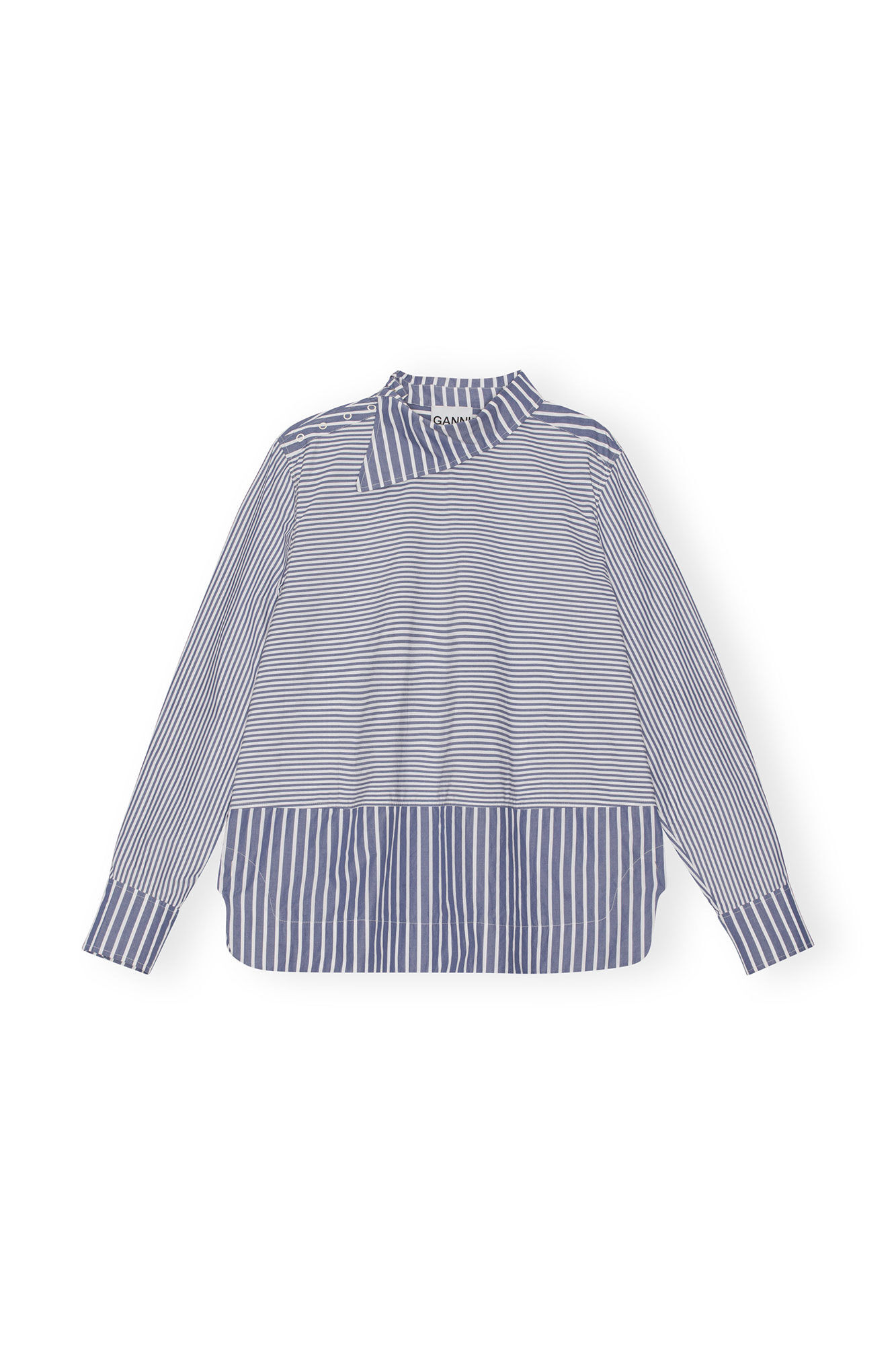 Asymmetrical Stripe Collar Shirt, Cotton, in colour Gray Blue - 1 - GANNI