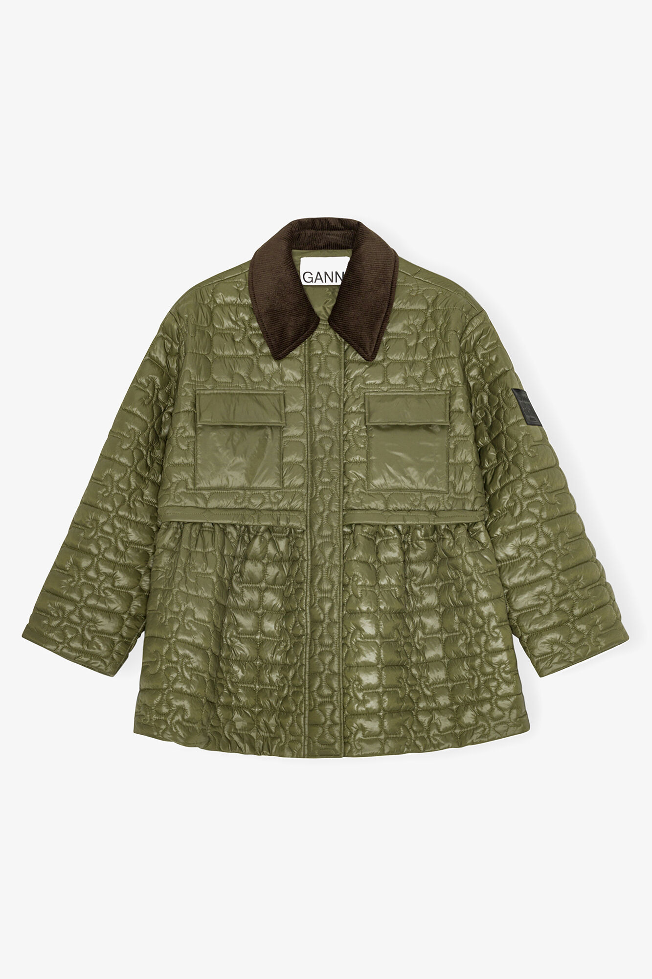GANNI キルティングジャケット オリーブグリーン Green Quilt Midi Jacket | GANNI