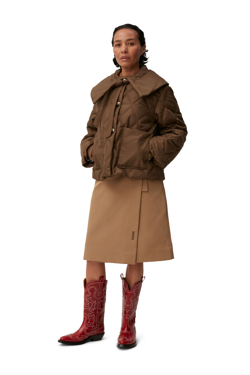 Ripstop Quilt Jacket, Recycled Polyester, in colour Teak - 1 - GANNI