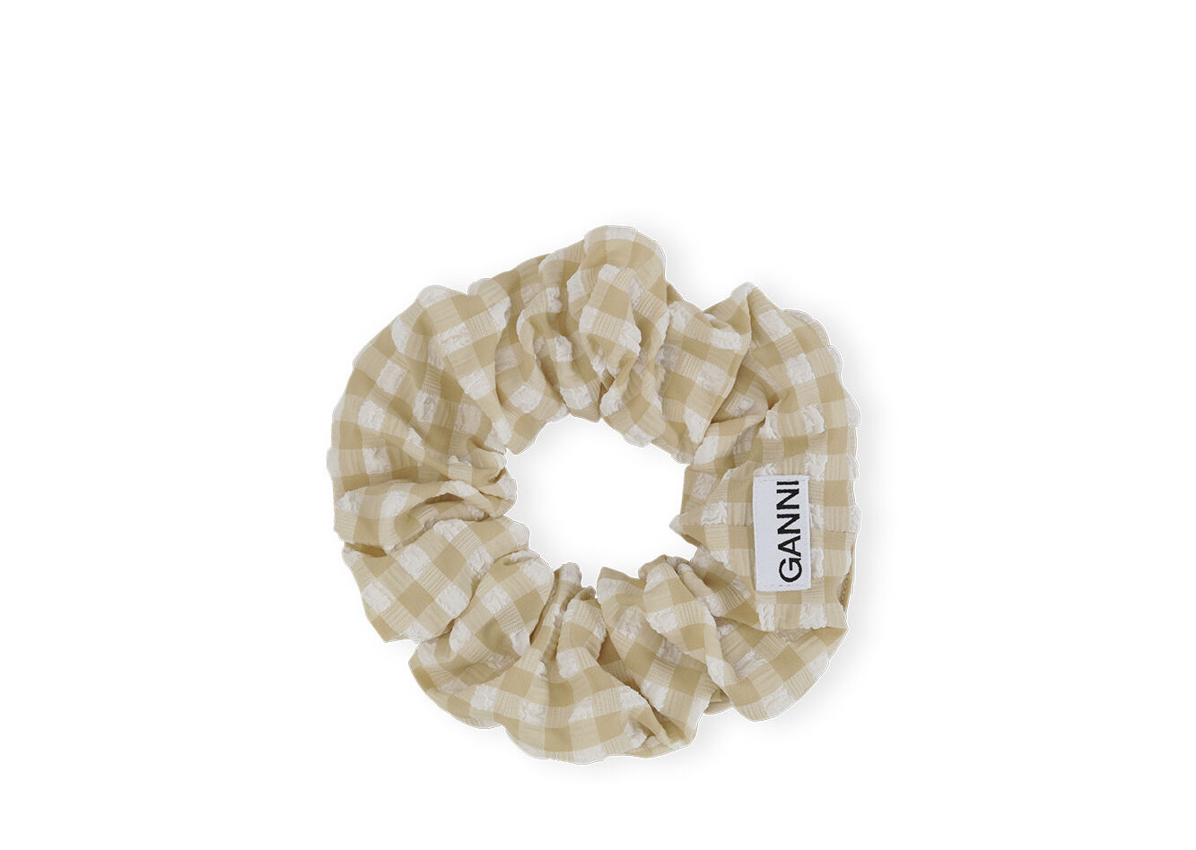 Seersucker Scrunchie, Elastane, in colour Pale Khaki - 1 - GANNI