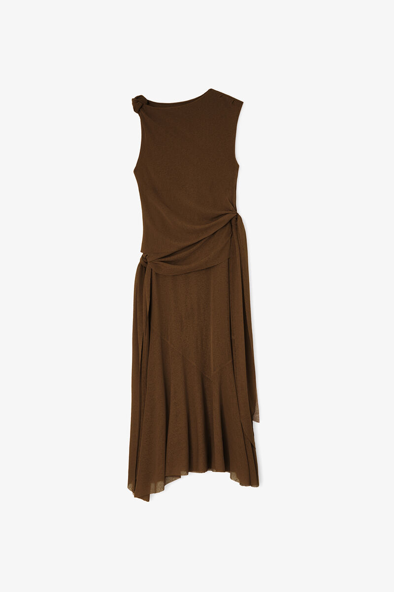 Robe longue en maille chin&eacute;e, Recycled Polyester, in colour Demitasse - 1 - GANNI