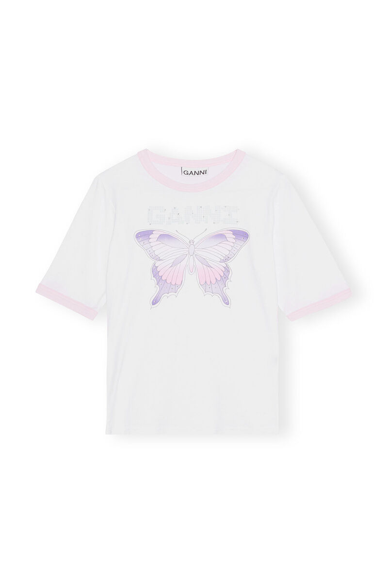 Fitted Butterfly T-shirt, in colour Bright White - 1 - GANNI