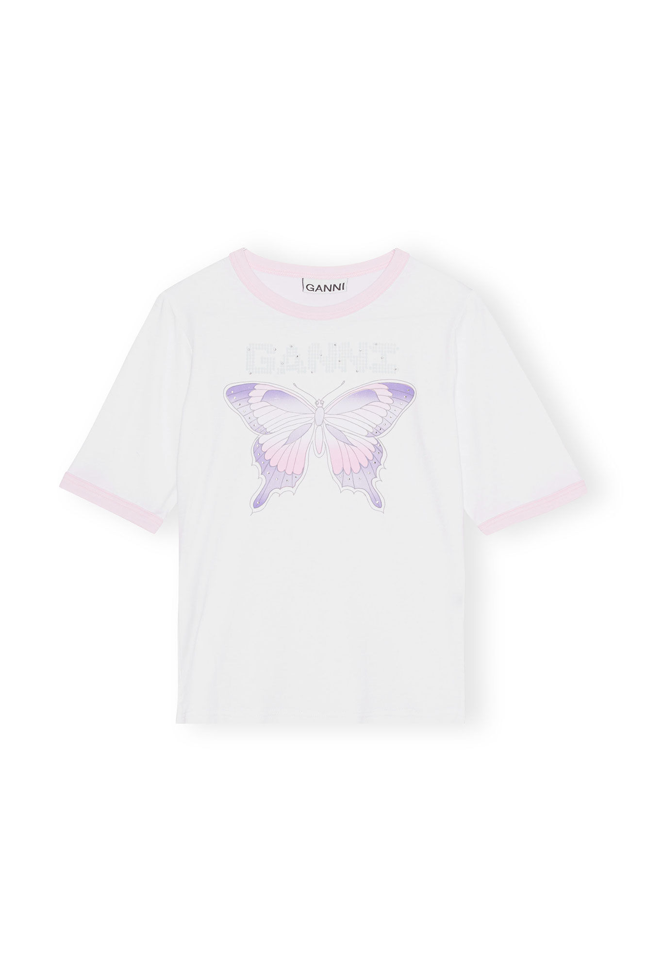 Fitted Butterfly T-shirt, Elastane, in colour Bright White - 1 - GANNI