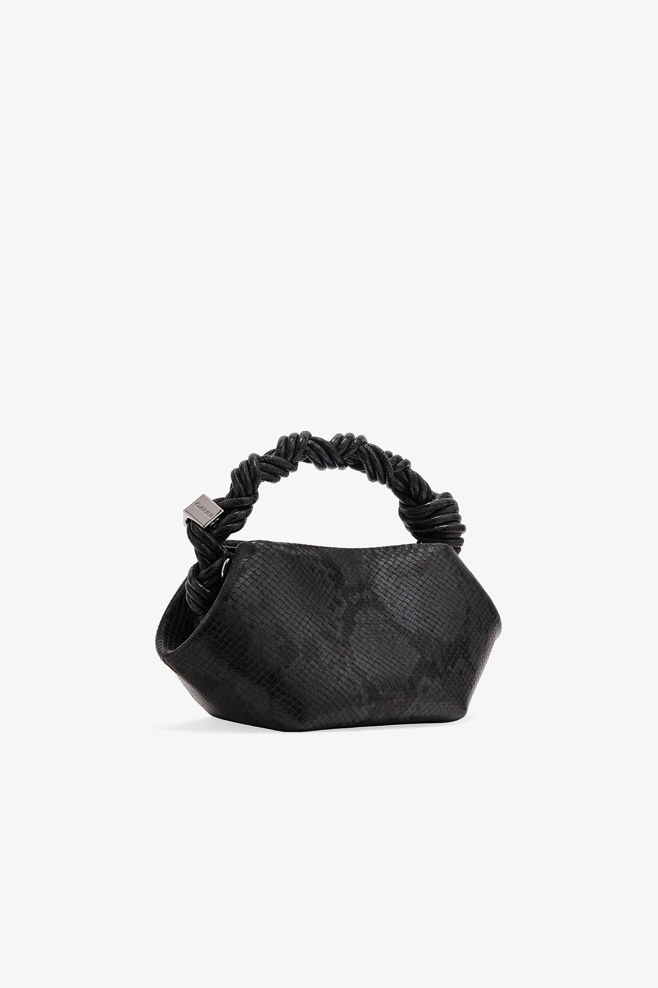 Black Snake Mini GANNI Bou Bag, Polyurethane, in colour Croco - 2 - GANNI