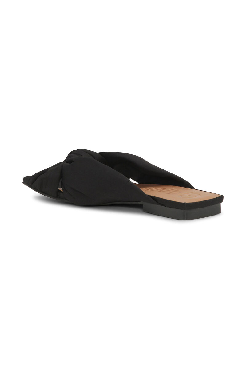 Black Soft Knot Flat Mules, Polyester, in colour Black - 2 - GANNI