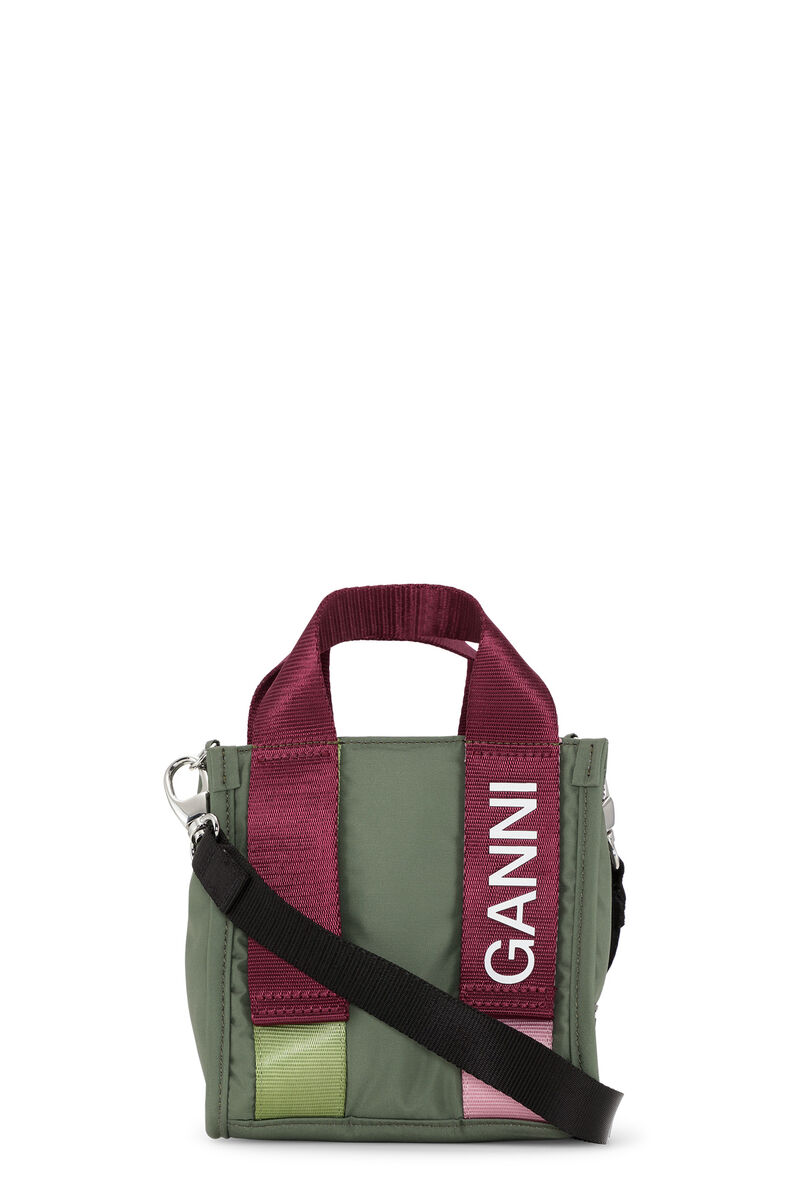 Green Mini Tech Tote, Recycled Polyester, in colour Kalamata - 1 - GANNI