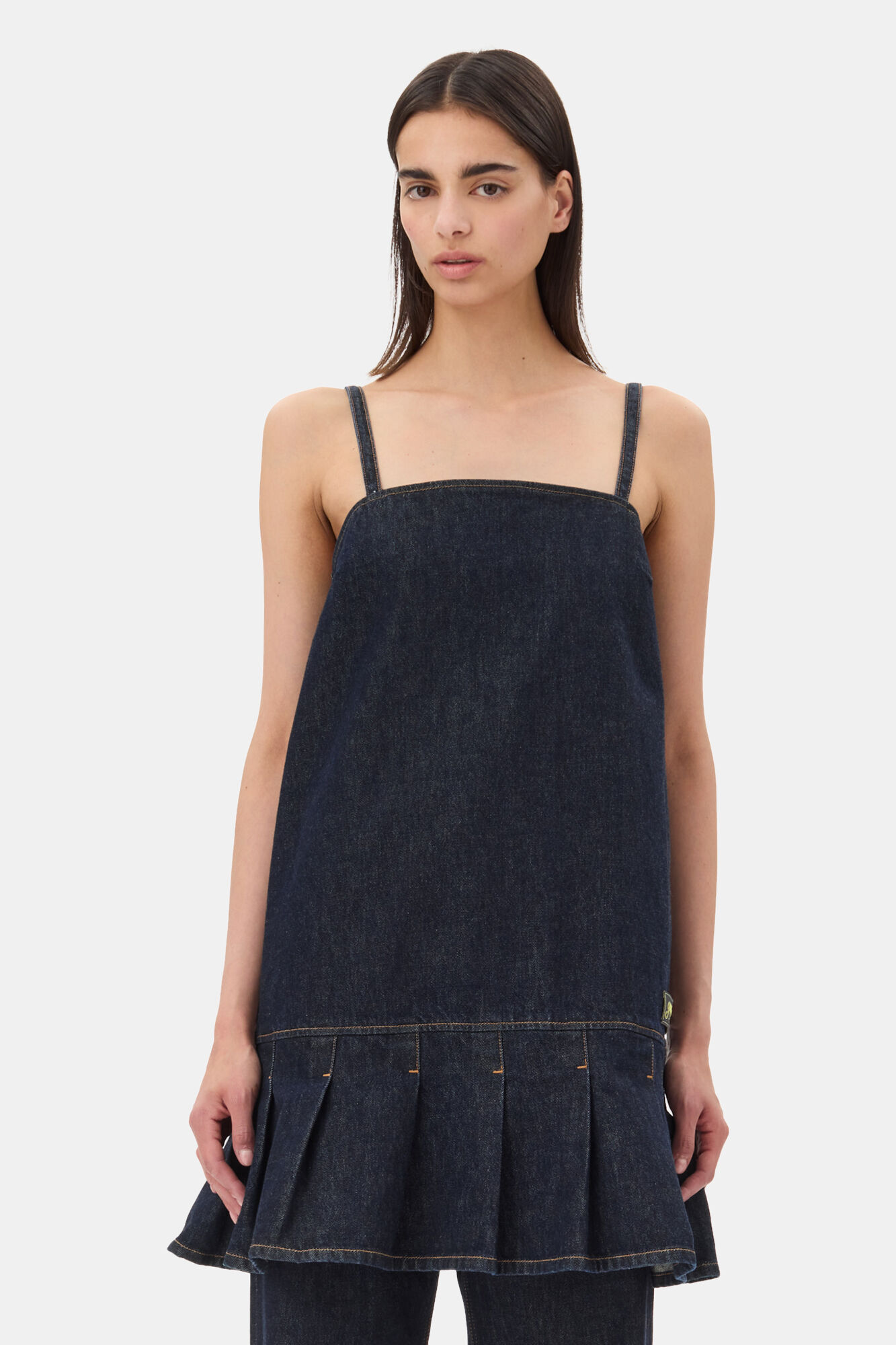 Denim Strap Mini klänning, Cotton, in colour Rinse - 2 - GANNI
