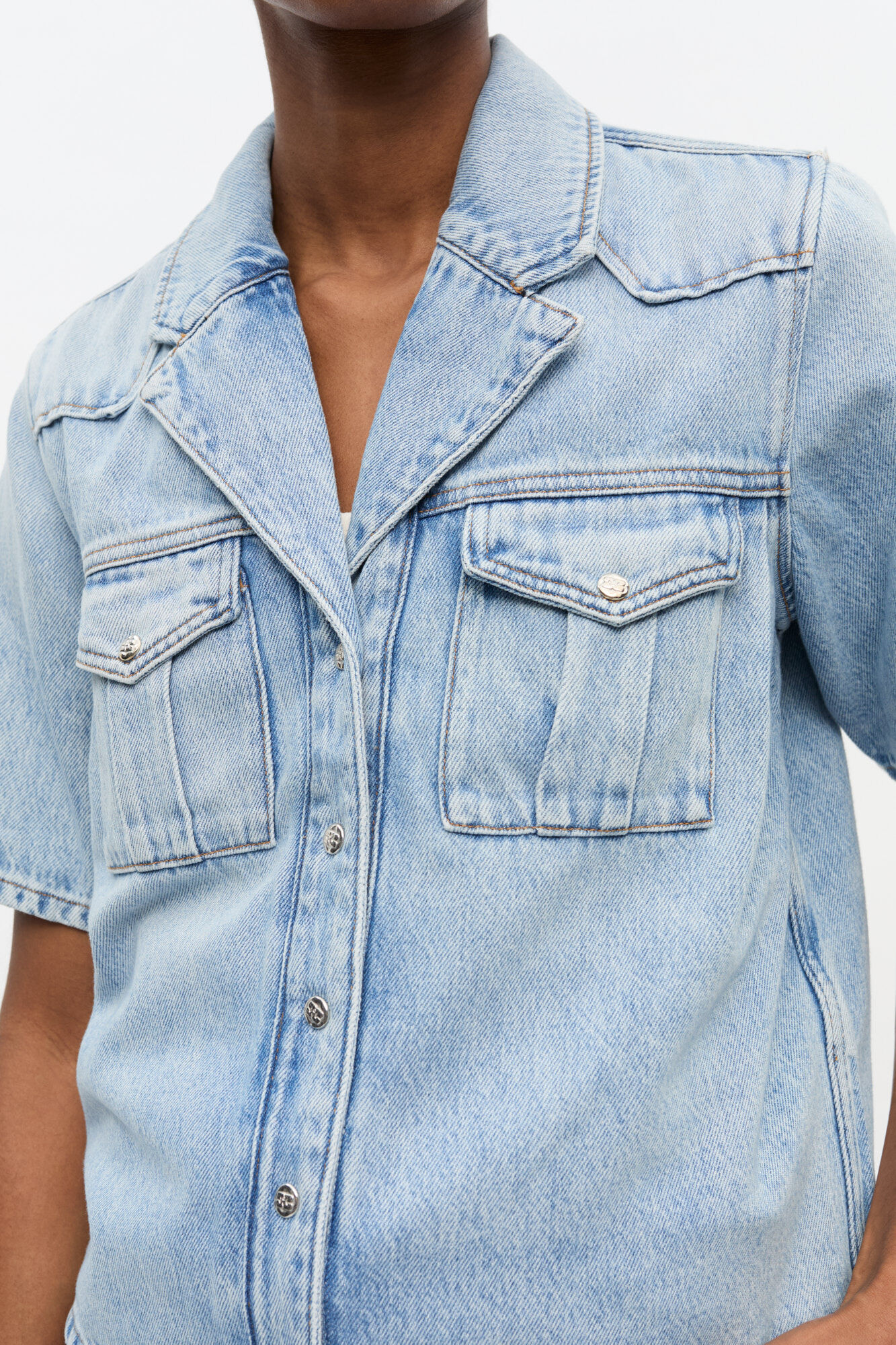 Light Blue Denim Shirt, Lyocell, in colour Light Blue Stone - 4 - GANNI