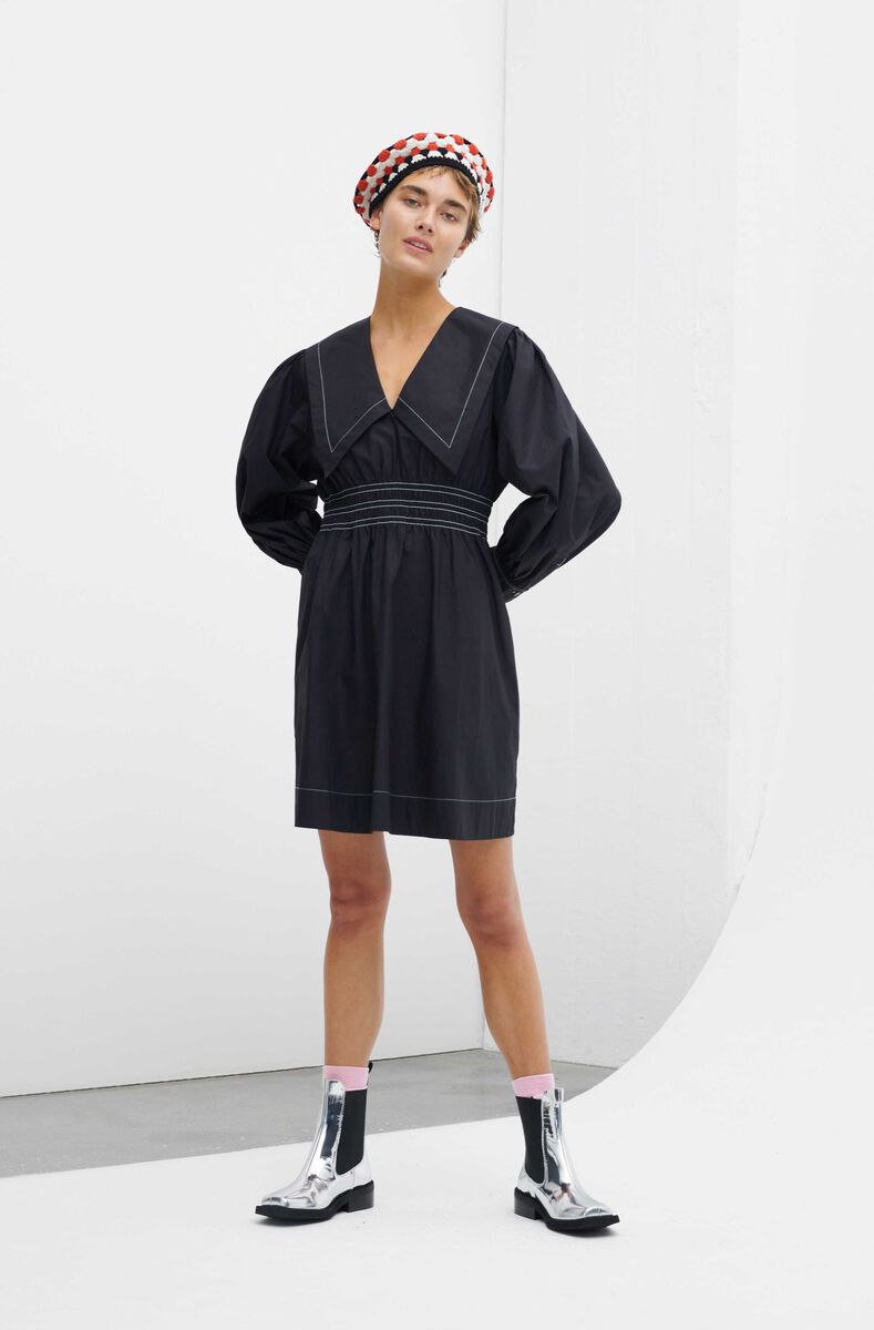 Poplin Mini Dress, Cotton, in colour Black - 1 - GANNI