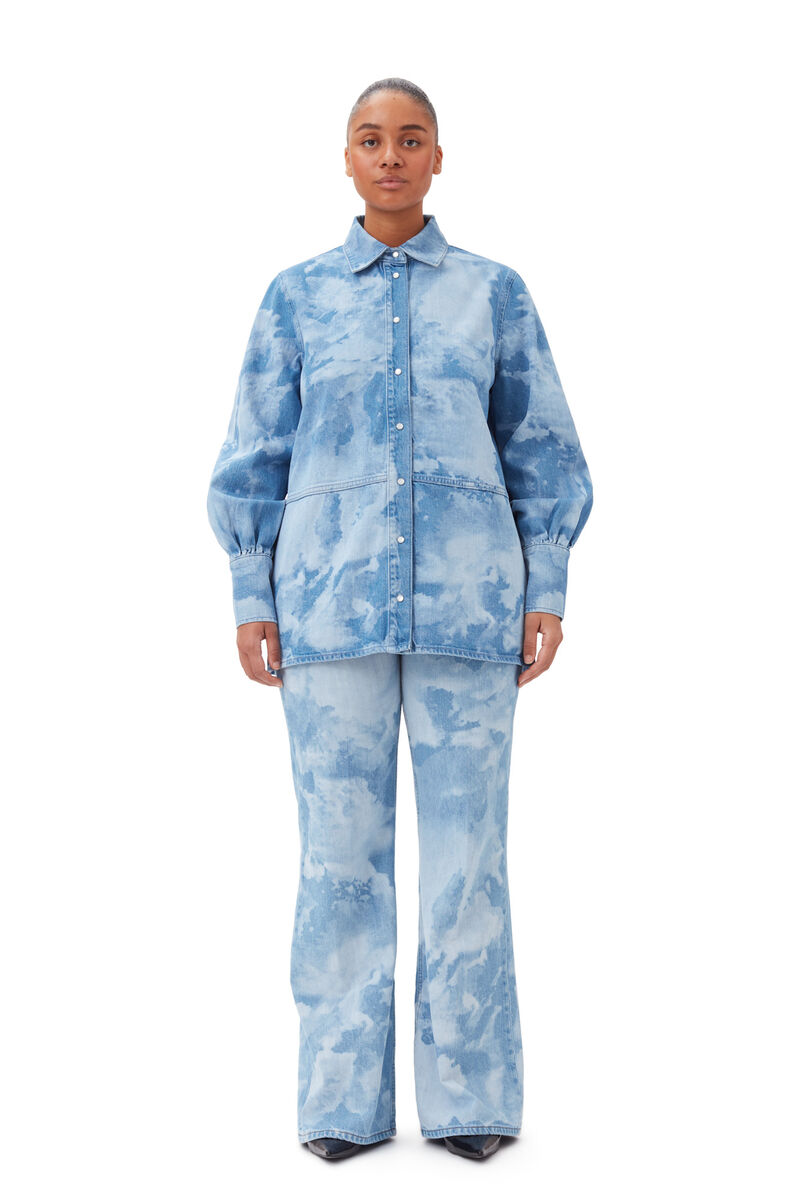 Blue Bleach Denim-skjorte, Organic Cotton, in colour Light Blue Stone - 6 - GANNI