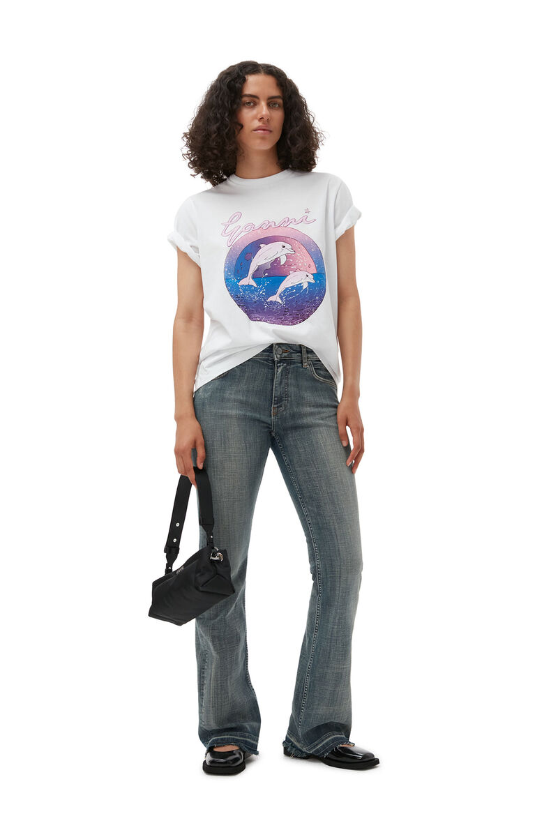 Relaxed Dolphin T-shirt, Cotton, in colour Bright White - 1 - GANNI