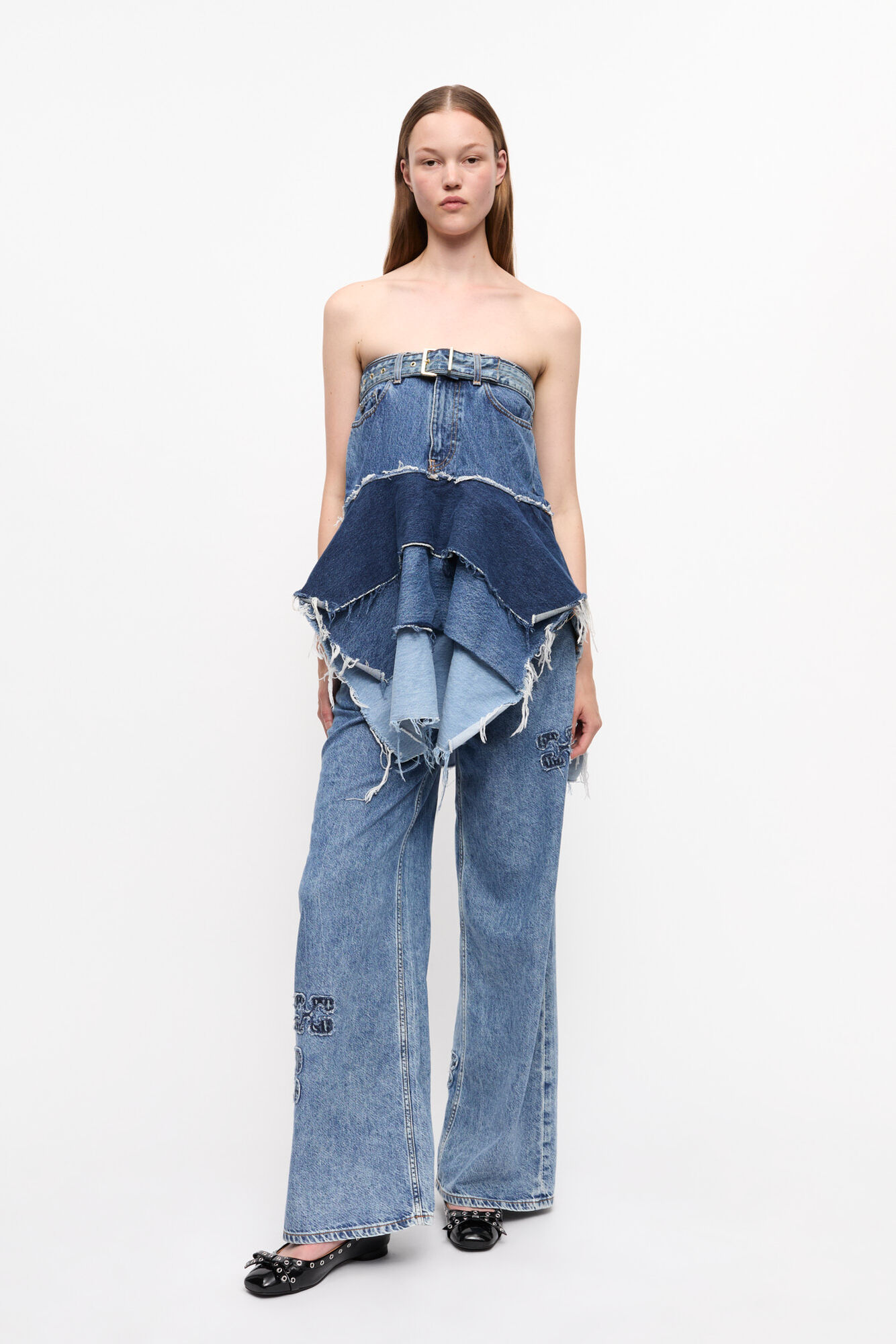 Reworked Denim Top, Cotton, in colour Denim - 2 - GANNI
