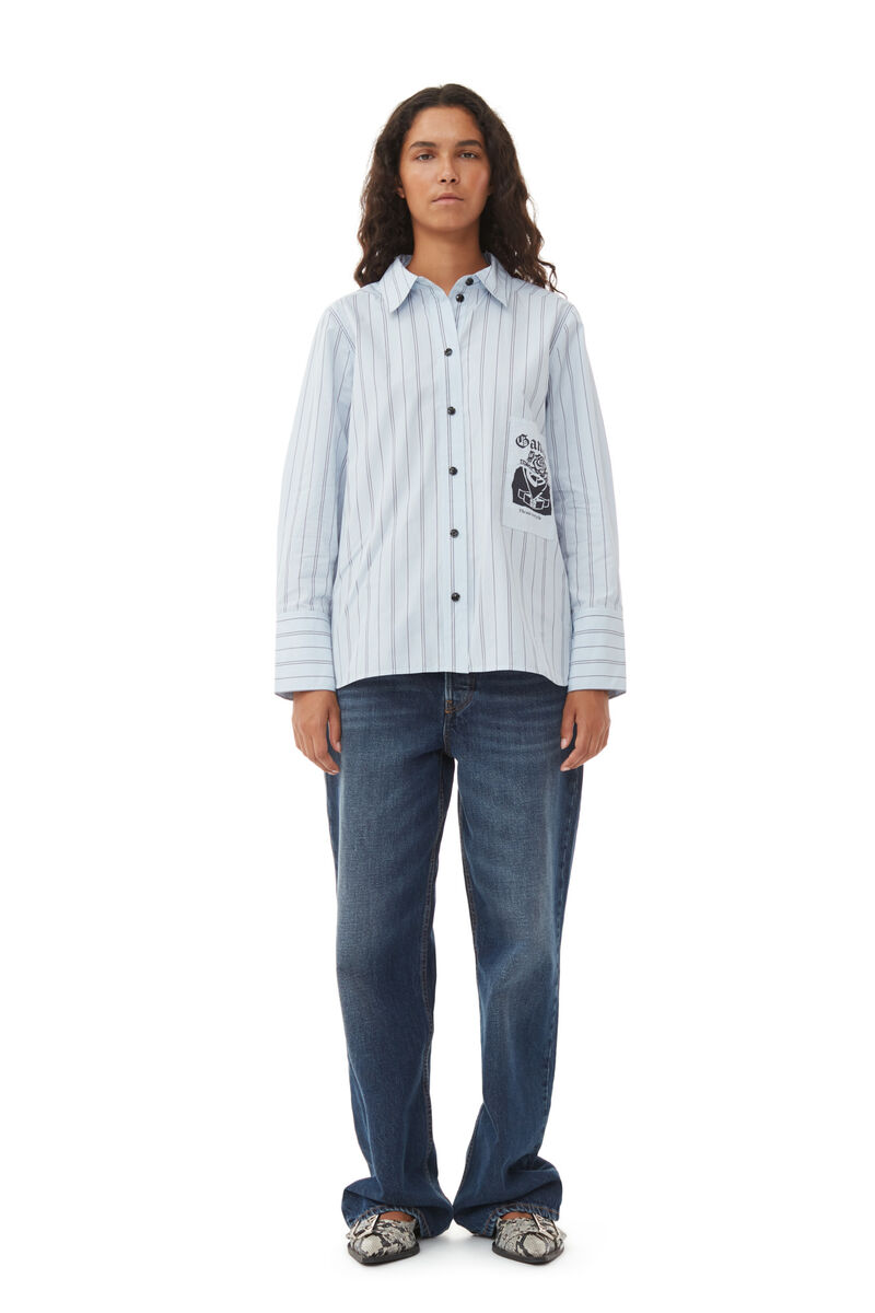 Re-cut Striped Cotton Shirt, Cotton, in colour Heather - 2 - GANNI