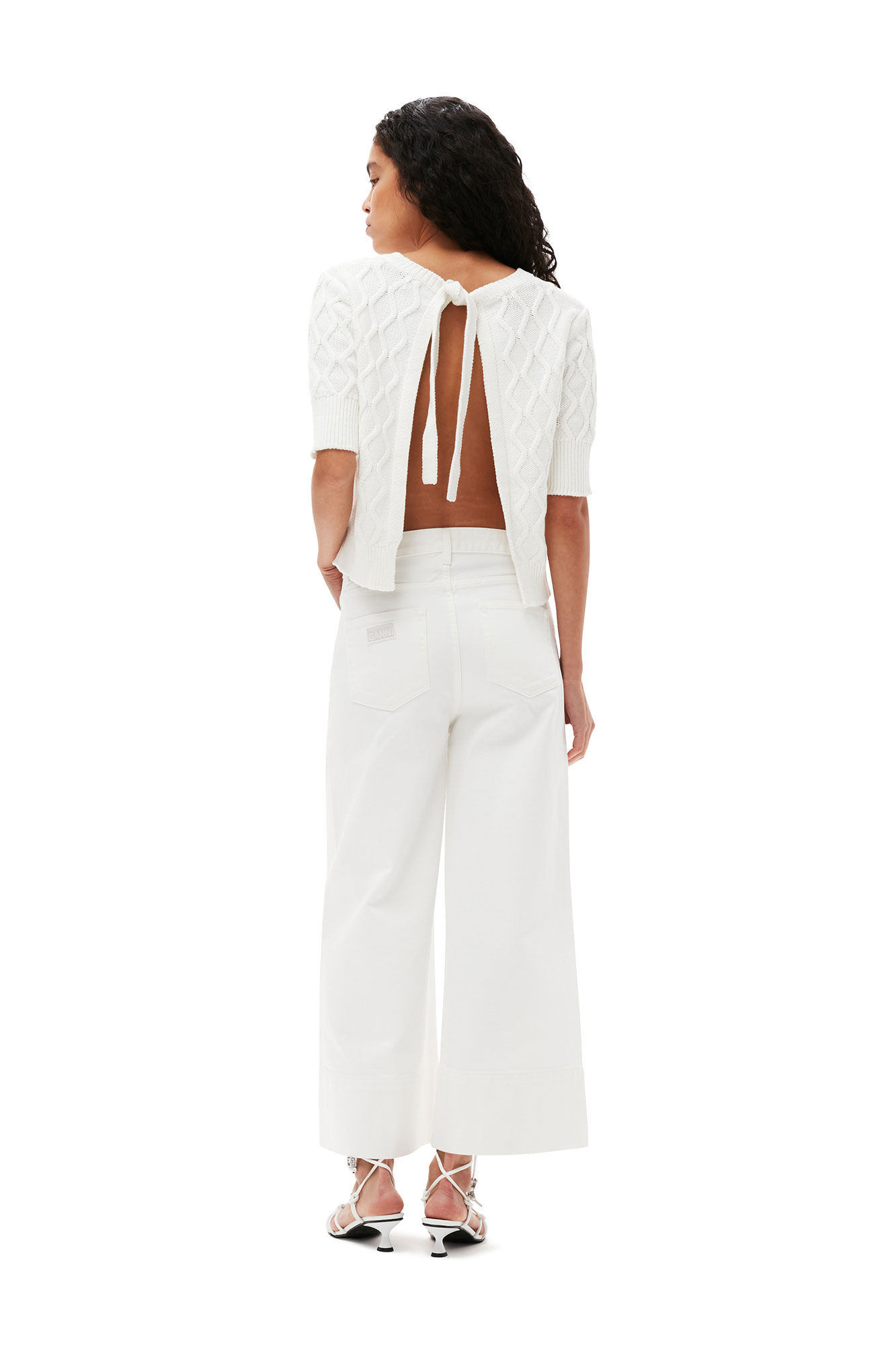 Haut à dos ouvert en coton torsadé, Cotton, in colour Bright White - 2 - GANNI