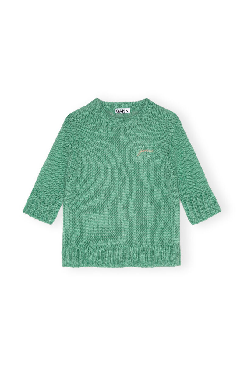 Green Mohair O-neck Sweater, Merino Wool, in colour Creme de Menthe - 1 - GANNI