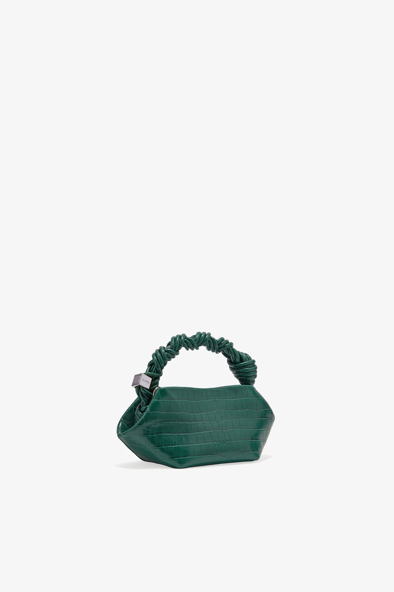 Green Croco Patent Mini Bou Bag, Recycled Leather, in colour Pineneedle - 2 - GANNI