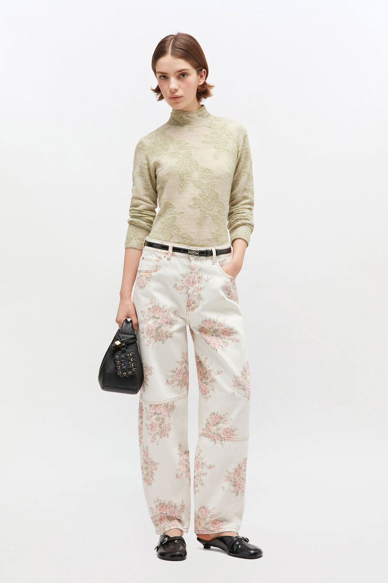 Jean Stary à imprimé floral, Cotton, in colour Egret - 1 - GANNI