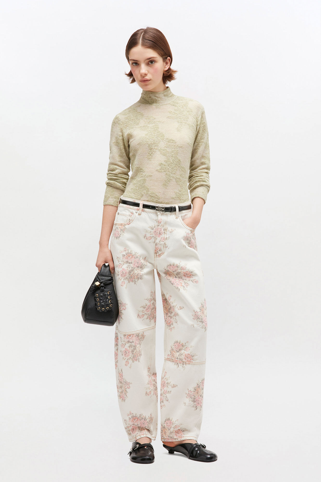 Jean Stary à imprimé floral, Cotton, in colour Egret - 1 - GANNI