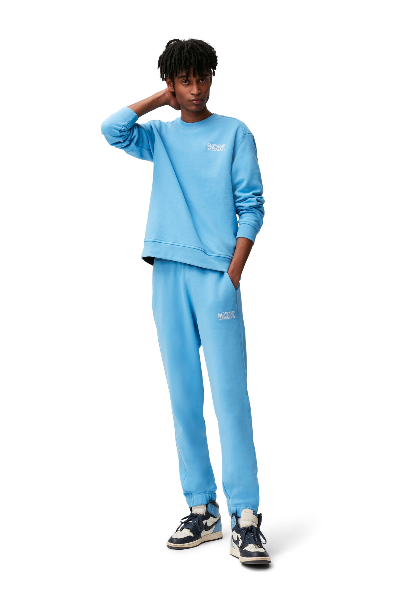 Avsmalnande sweatpants, Cotton, in colour Azure Blue - 3 - GANNI