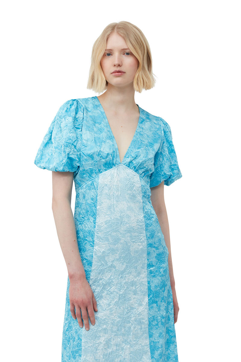 Crinkled Satin Midi Dress, Elastane, in colour Ethereal Blue - 4 - GANNI