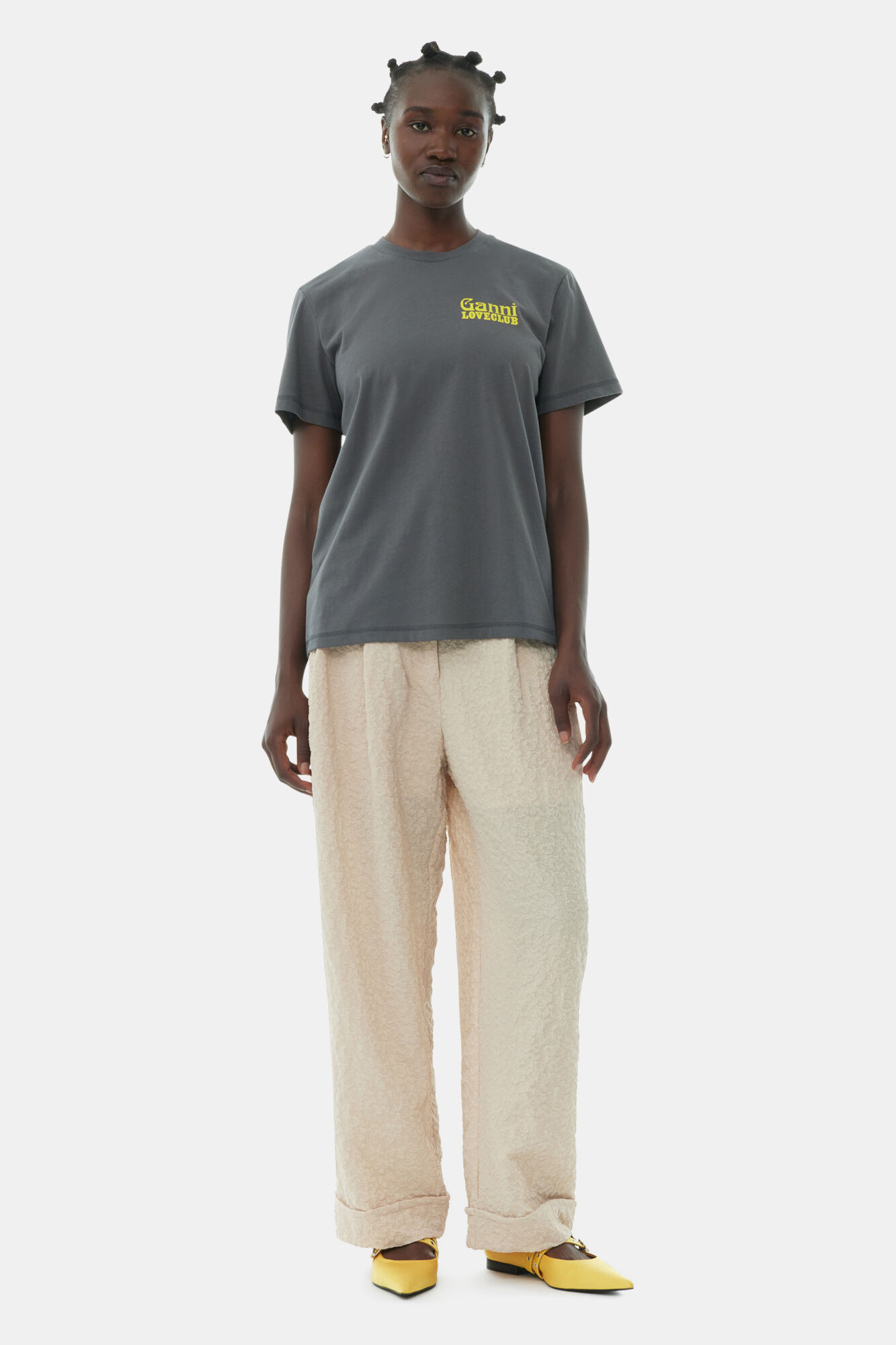 Grey Relaxed Loveclub T-shirt, Cotton, in colour Volcanic Ash - 2 - GANNI