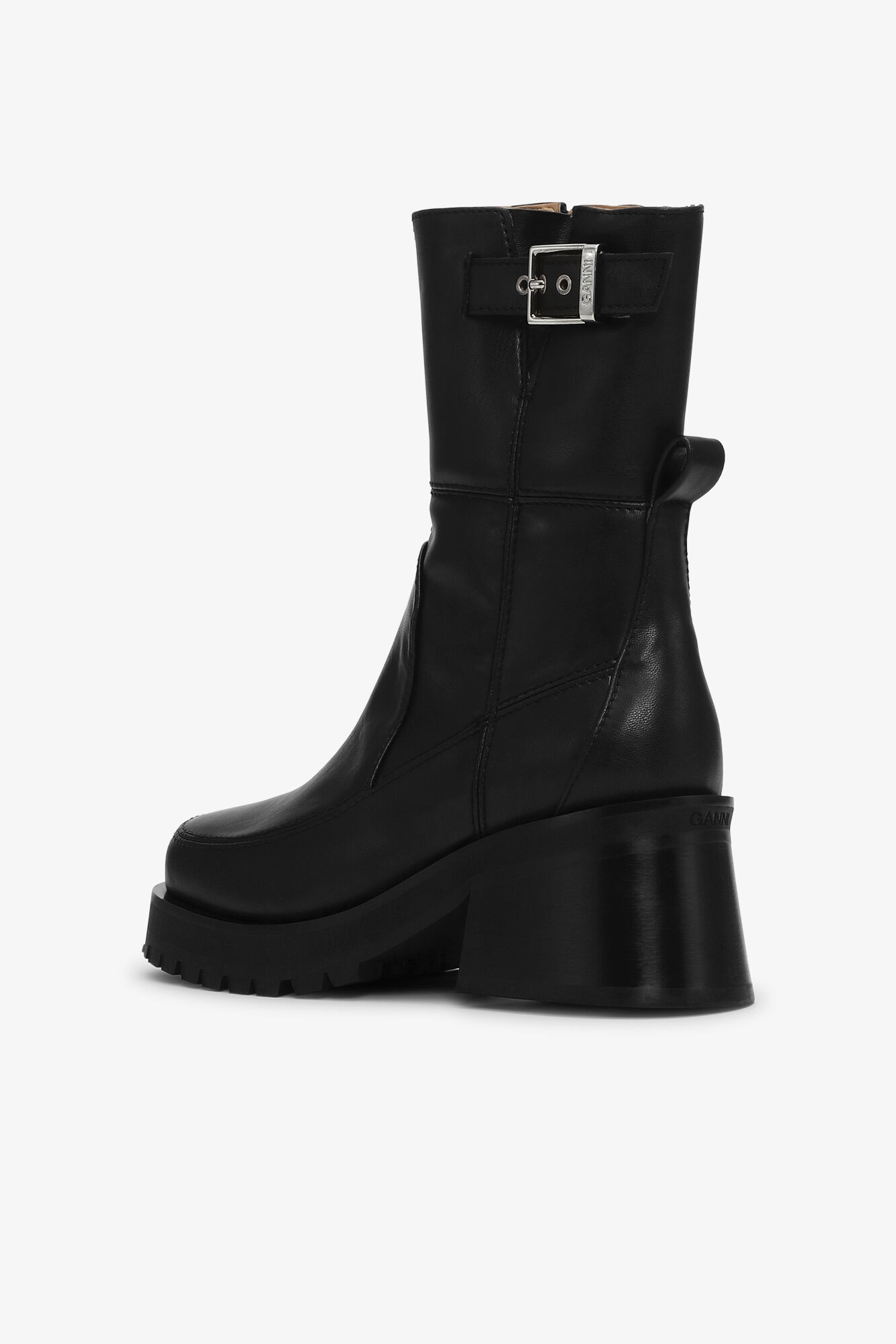 Black Feminine Buckle Platform Boots, Polyester, in colour Black - 3 - GANNI
