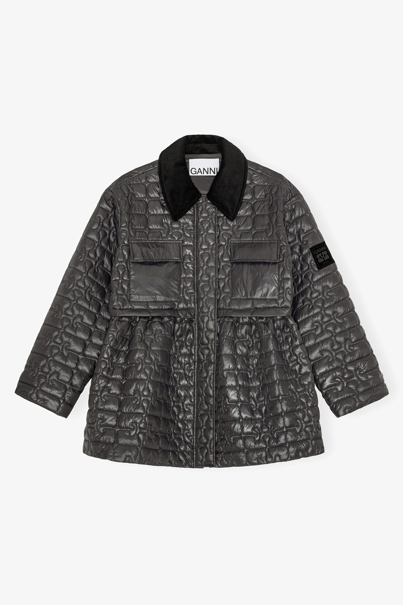 Dark Grey Quilt Midi Jacket | GANNI US