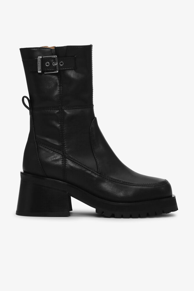 Black Feminine Buckle Platform Boots, Black