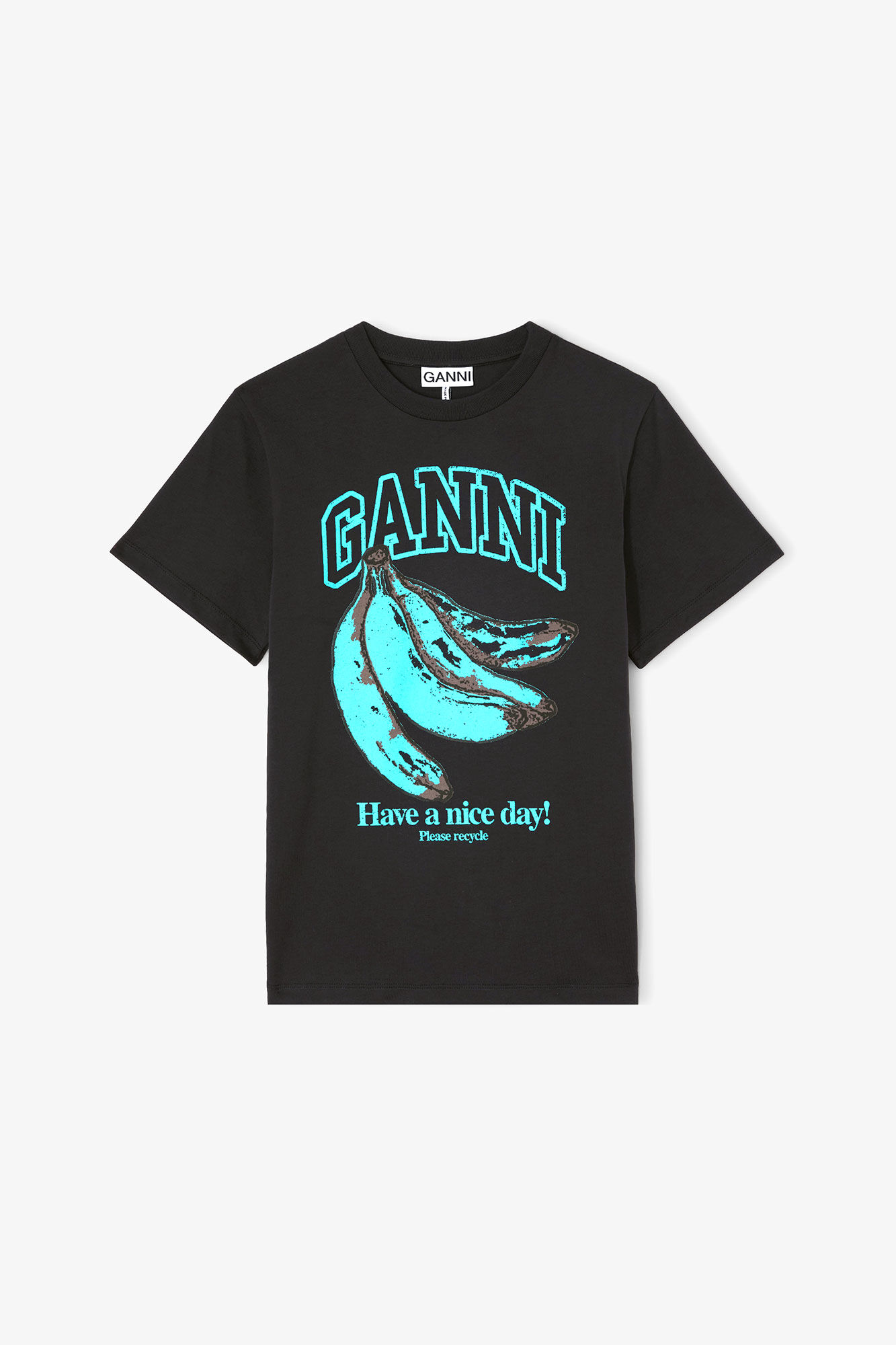 T-shirt with Blue Banana, Organic Cotton, in colour Phantom - 1 - GANNI