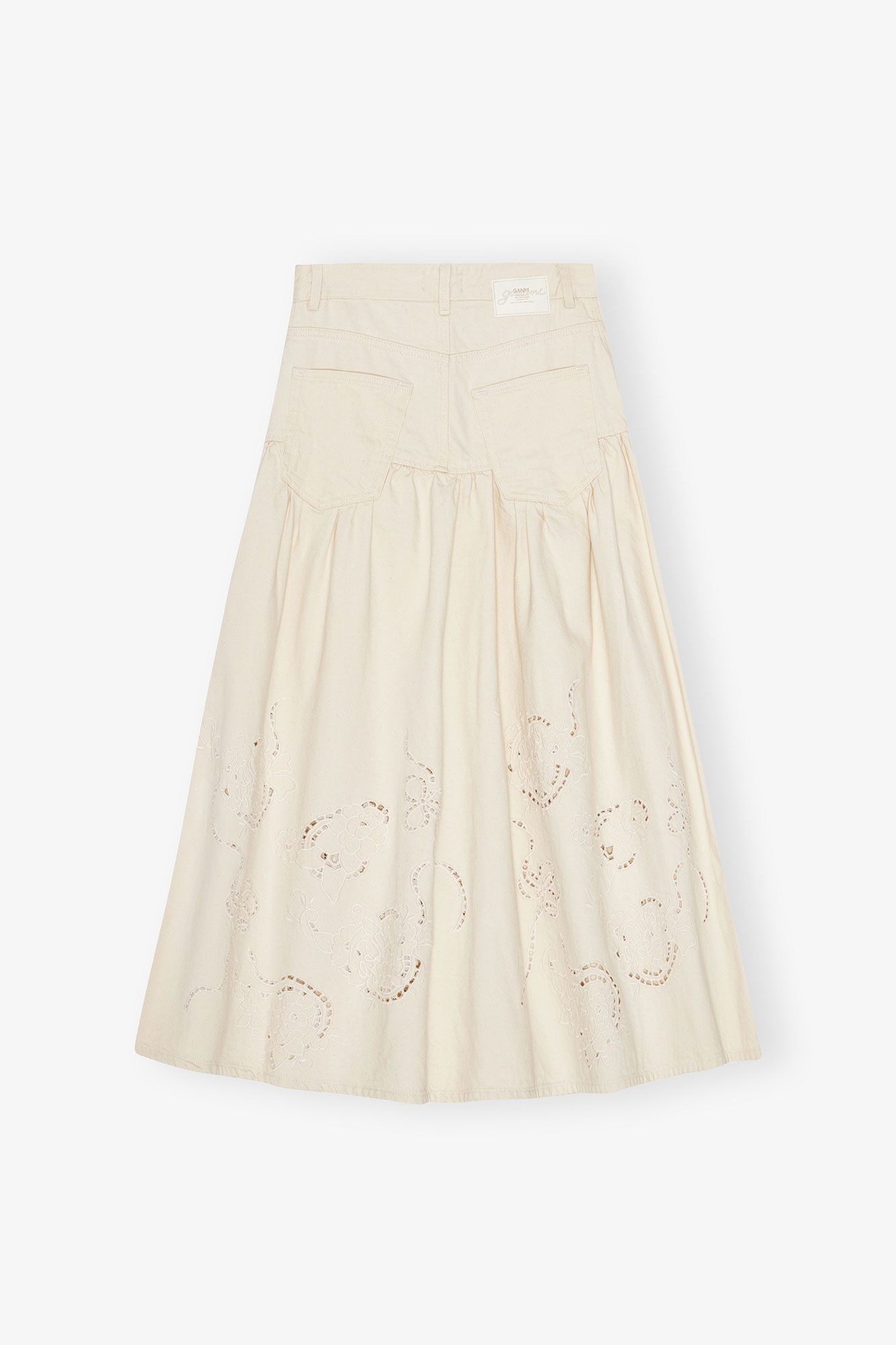Broderie Anglaise Denim Skirt, Cotton, in colour Egret - 2 - GANNI