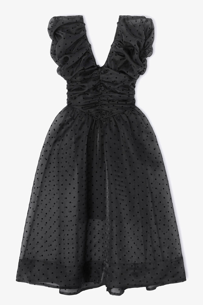 Robe fronc&eacute;e en organza noire, Black