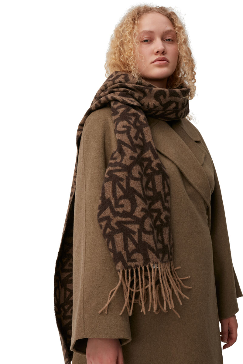 Wool Scarf, Recycled Wool, in colour Ermine - 2 - GANNI